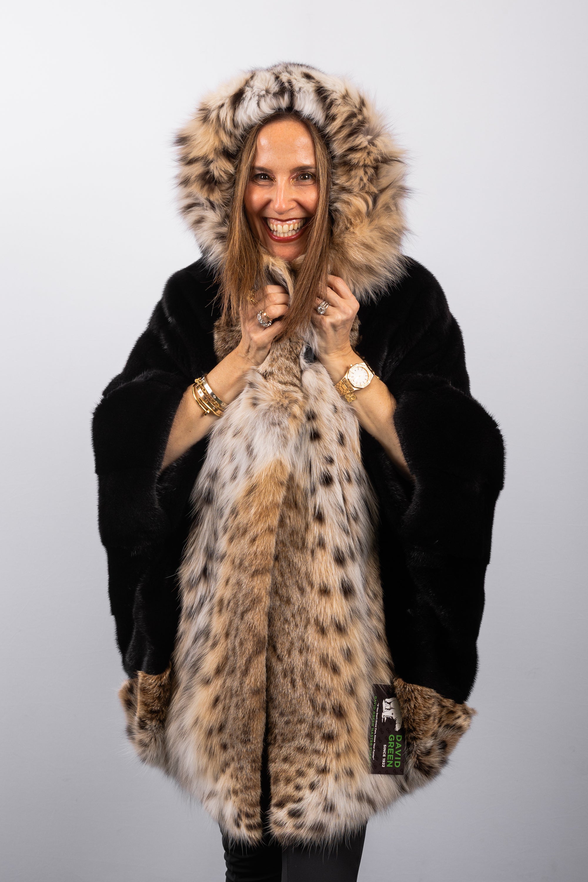 Black Dyed Mink/Natural Lynx Cat Poncho