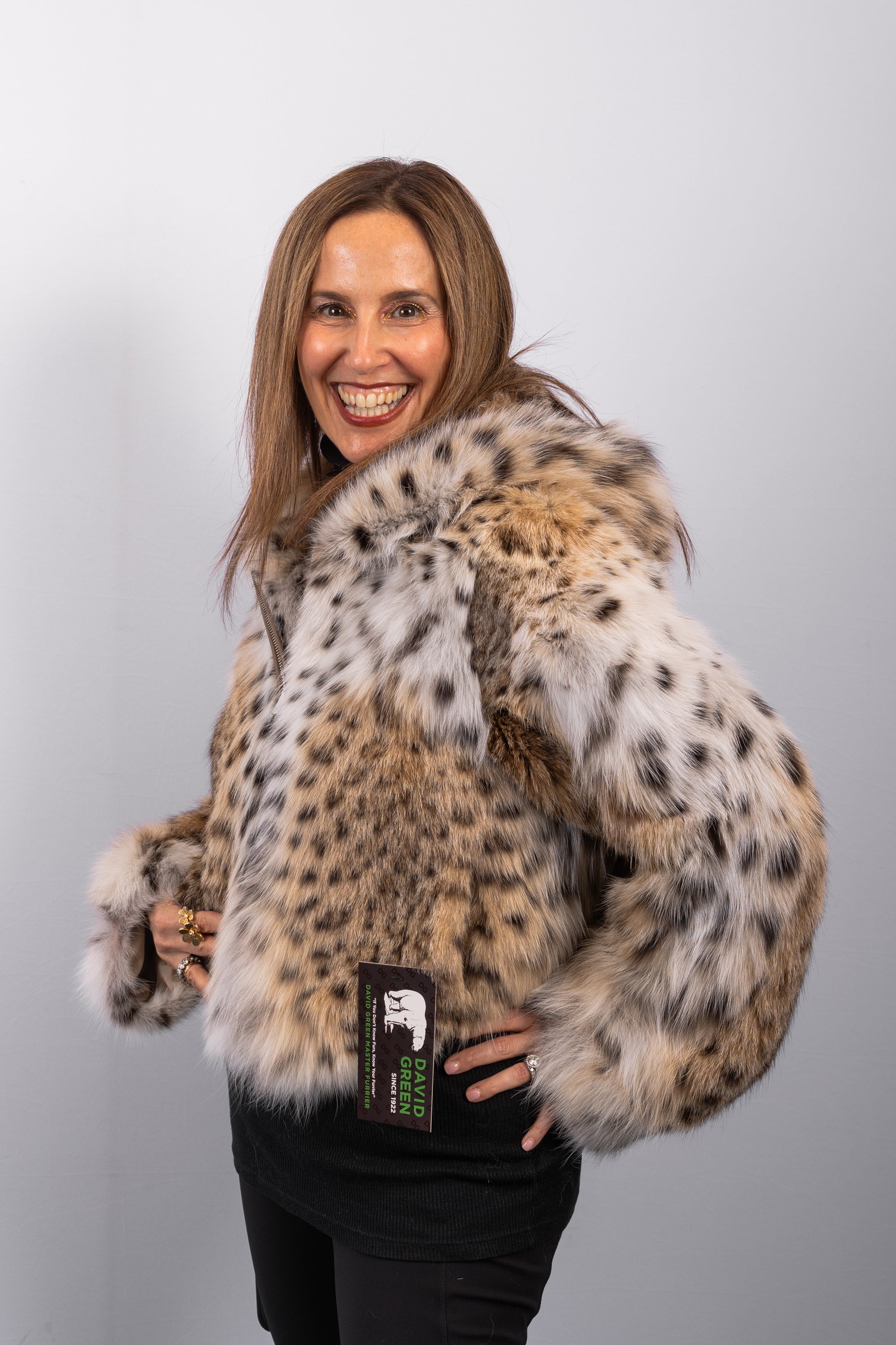 Natural Lynx Cat Jacket - Cropped, Zip Front, Hood