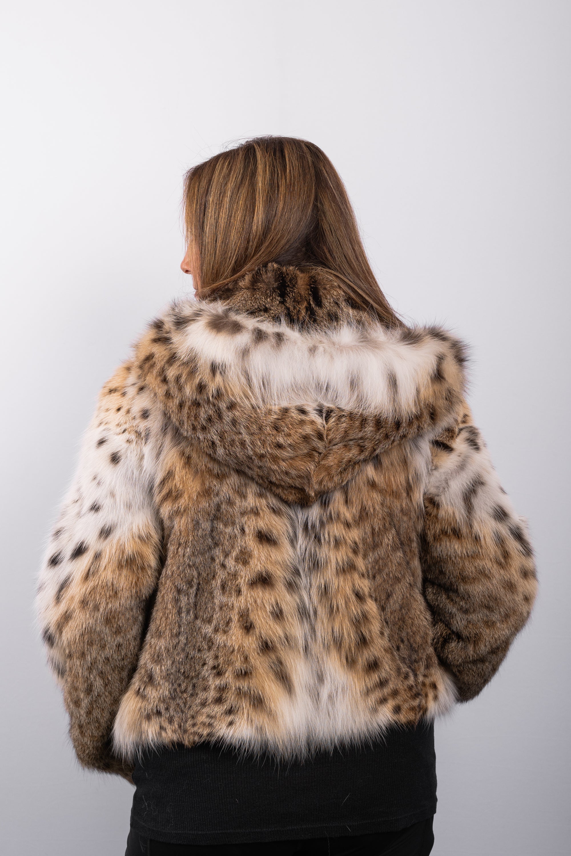 Natural Lynx Cat Jacket - Cropped, Zip Front, Hood
