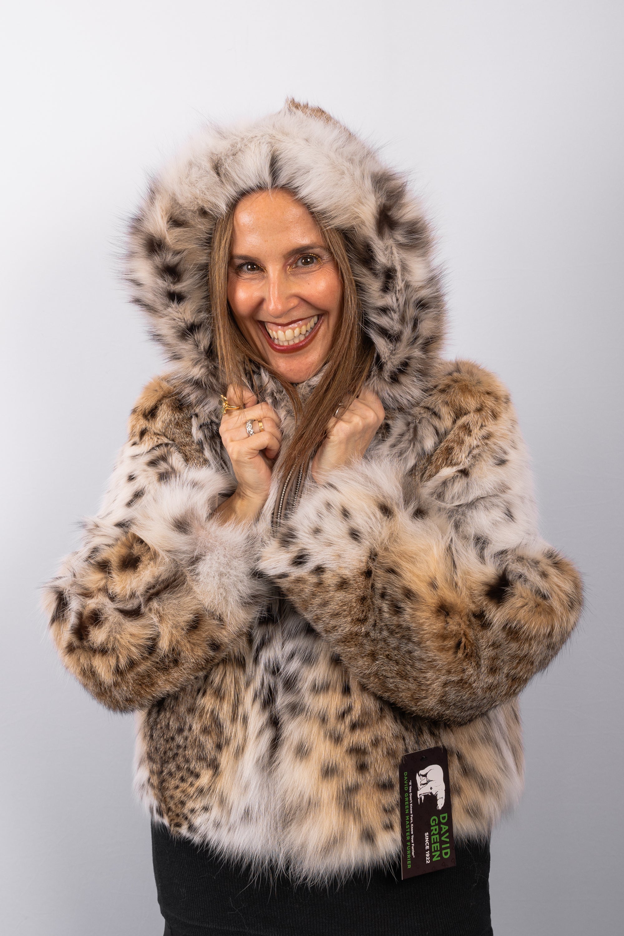 Natural Lynx Cat Jacket - Cropped, Zip Front, Hood