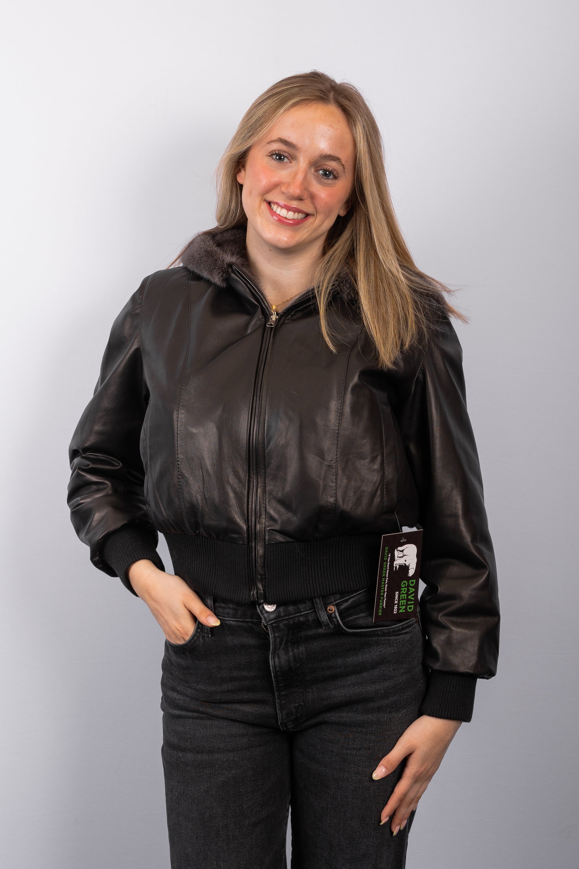 Pewter Cross Mink/Black Lamb Leather Jacket