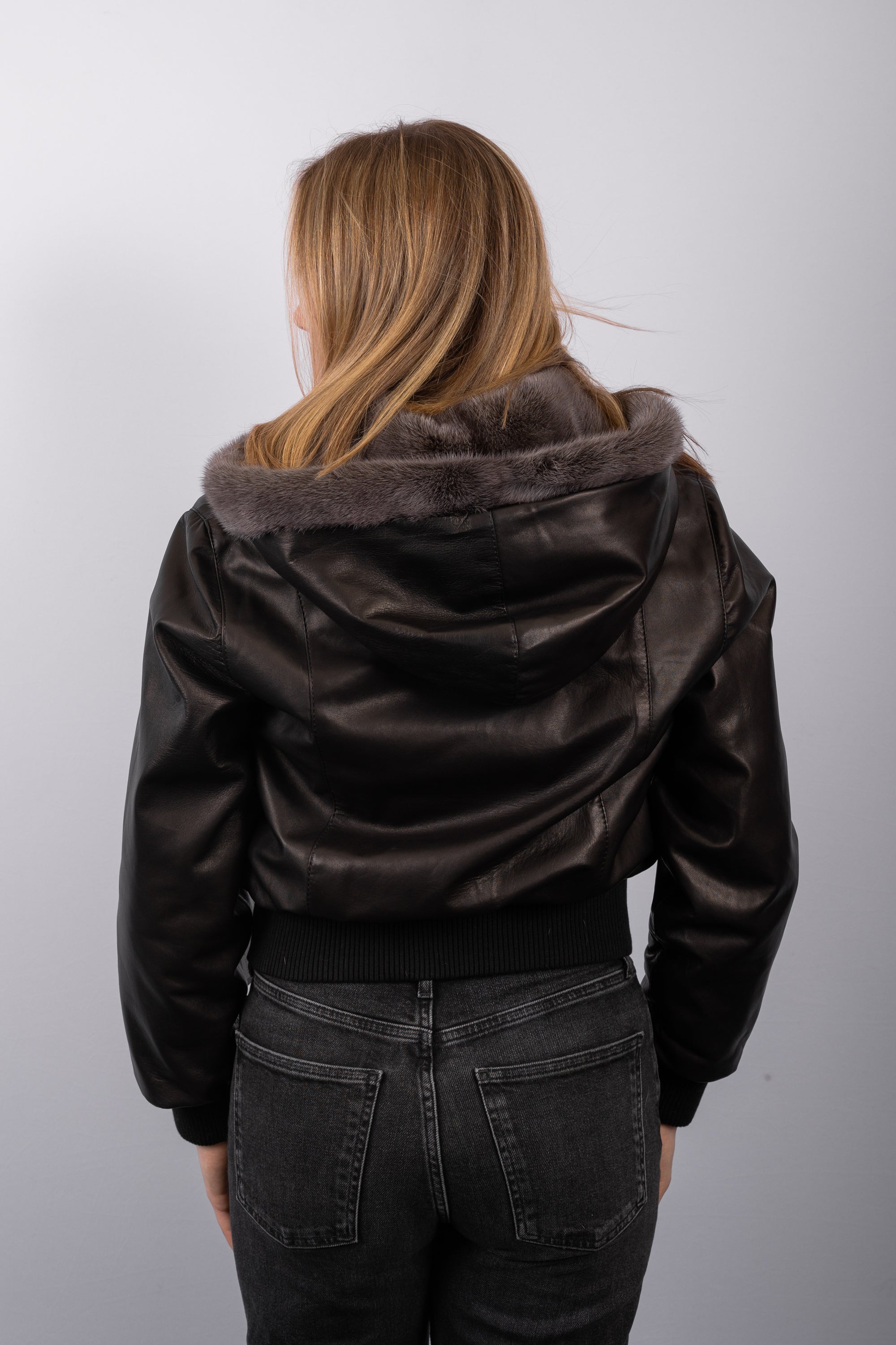 Pewter Cross Mink/Black Lamb Leather Jacket
