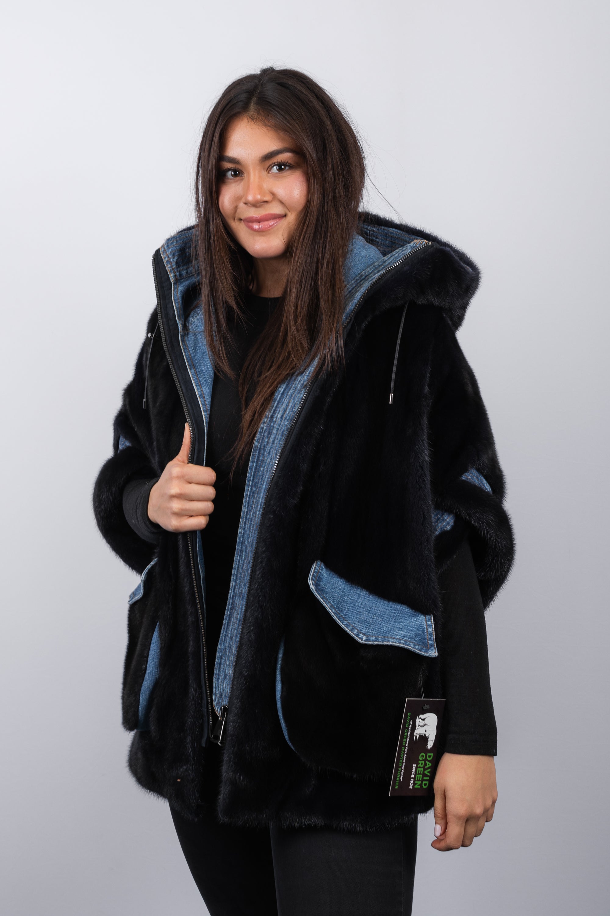 Navy Mink/Denim Fabric Jacket