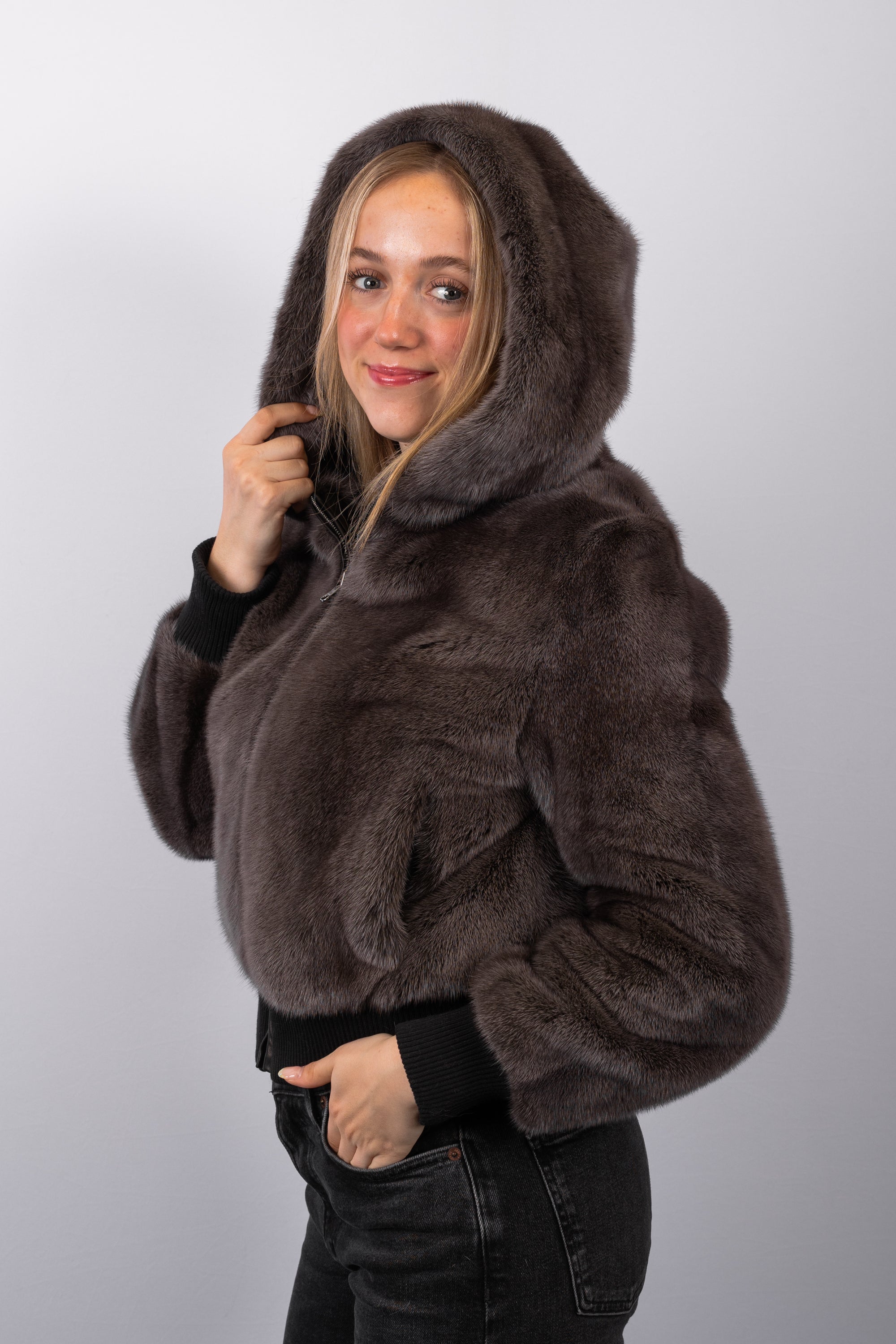 Pewter Cross Mink/Black Lamb Leather Jacket