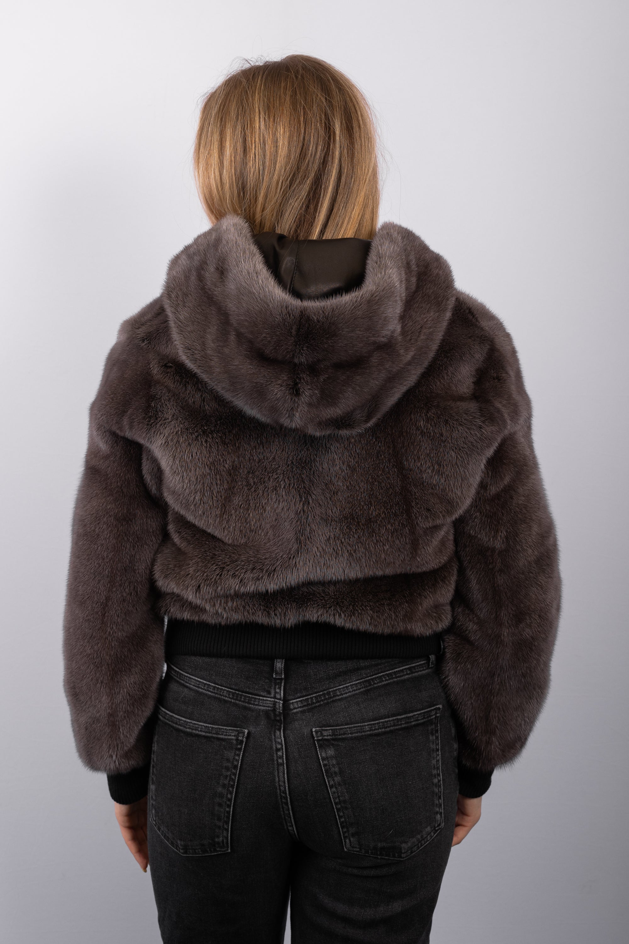 Pewter Cross Mink/Black Lamb Leather Jacket