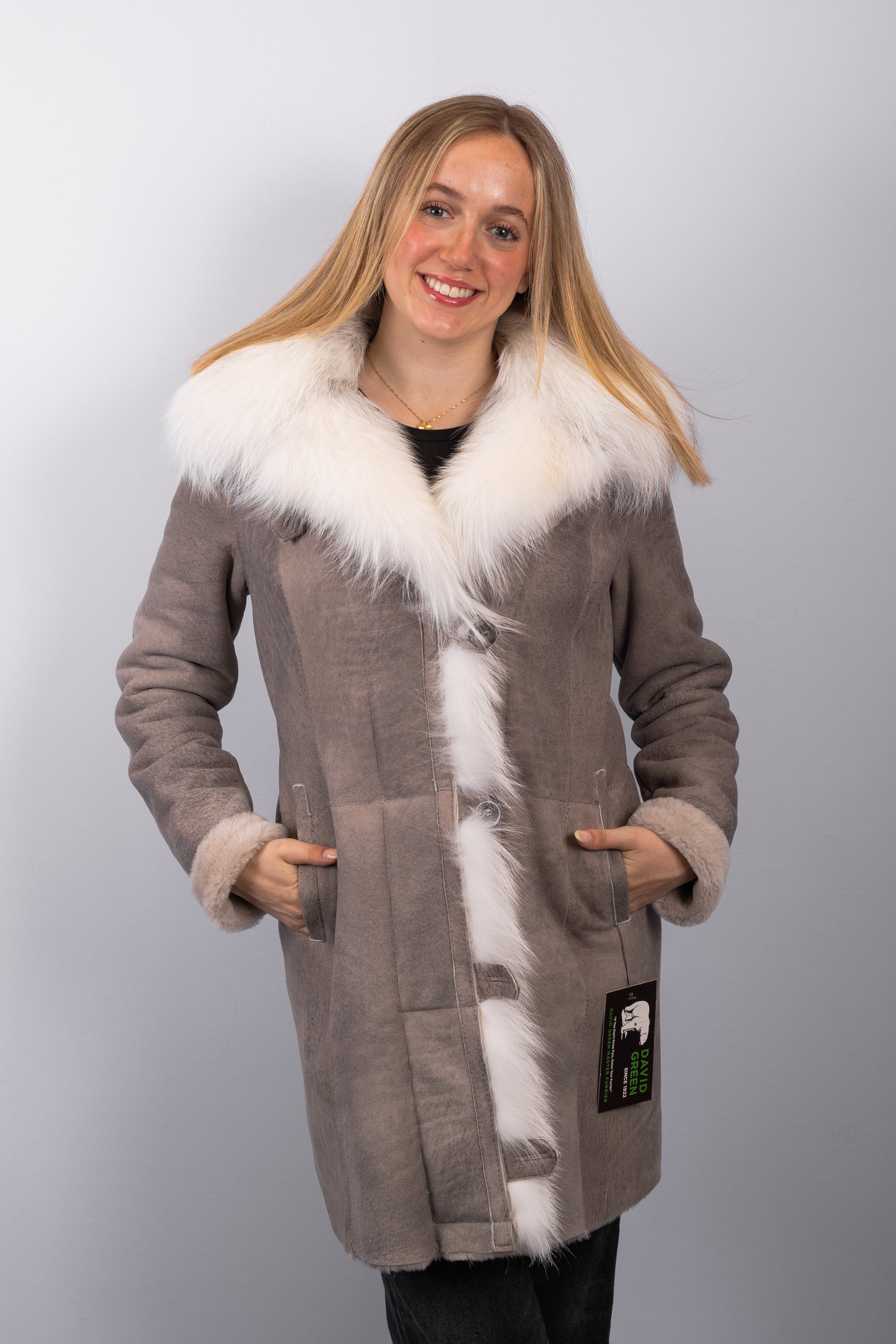 Granite Shearling Lamb/Natural Arctic Marble Fox Jacket