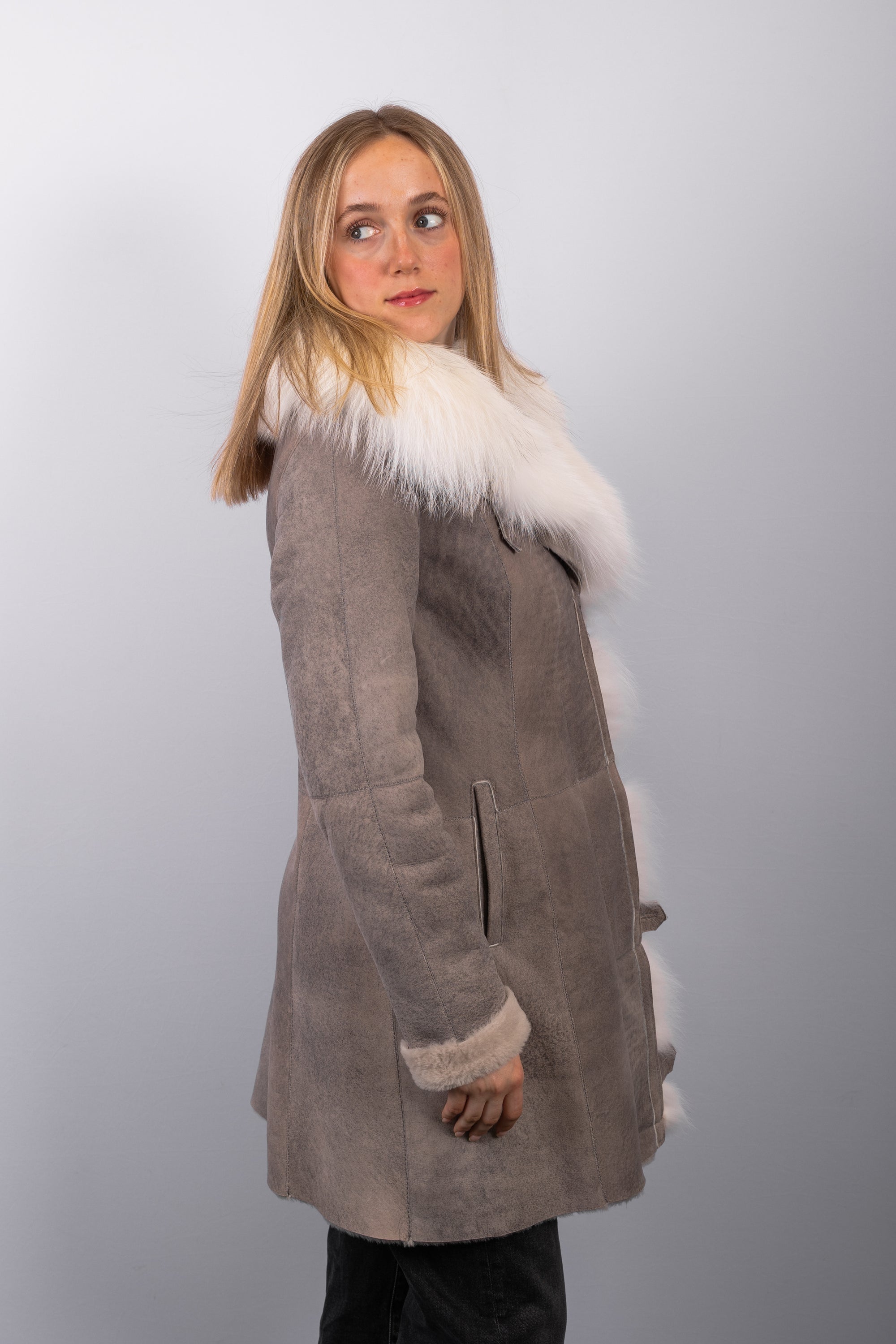 Granite Shearling Lamb/Natural Arctic Marble Fox Jacket