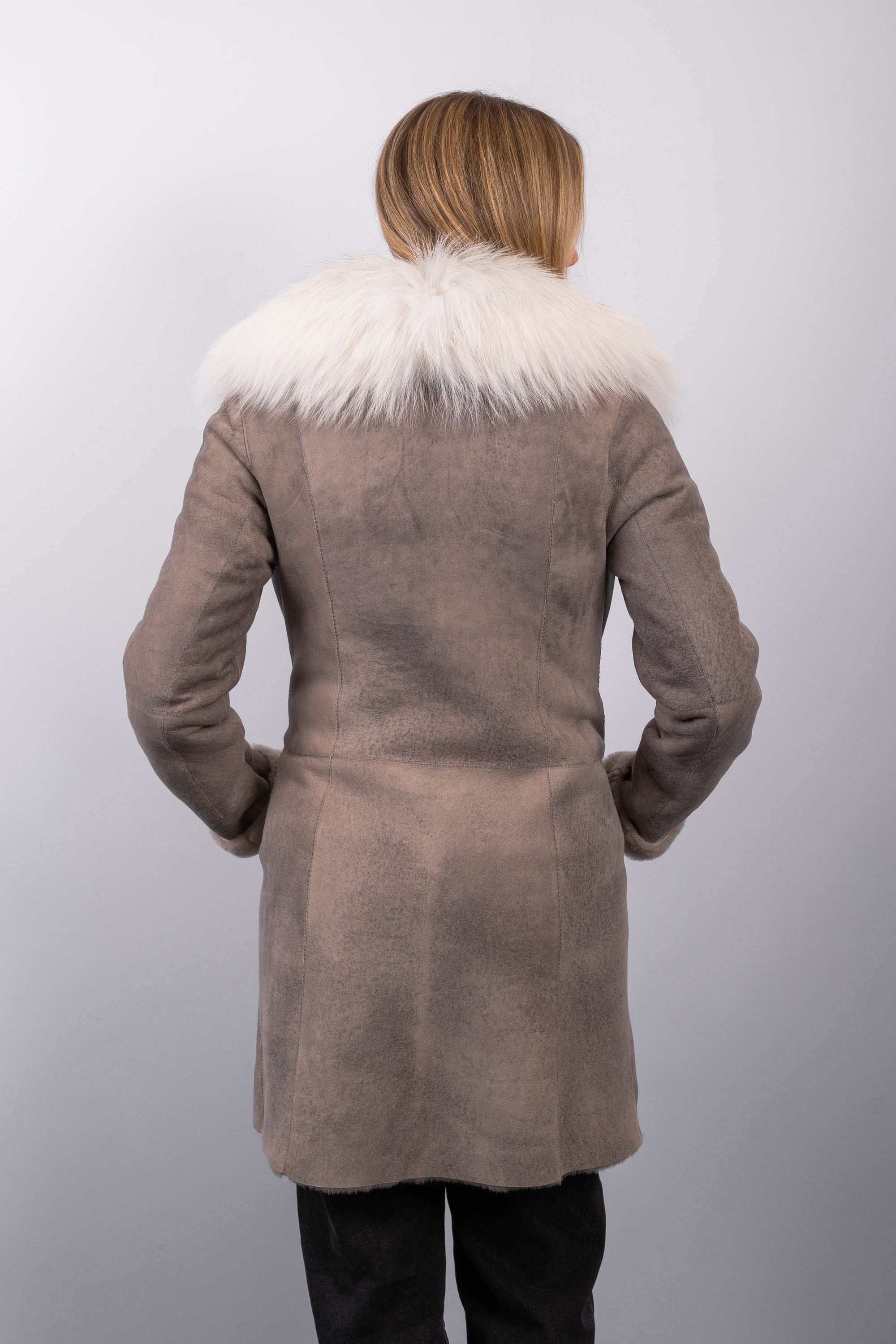 Granite Shearling Lamb/Natural Arctic Marble Fox Jacket