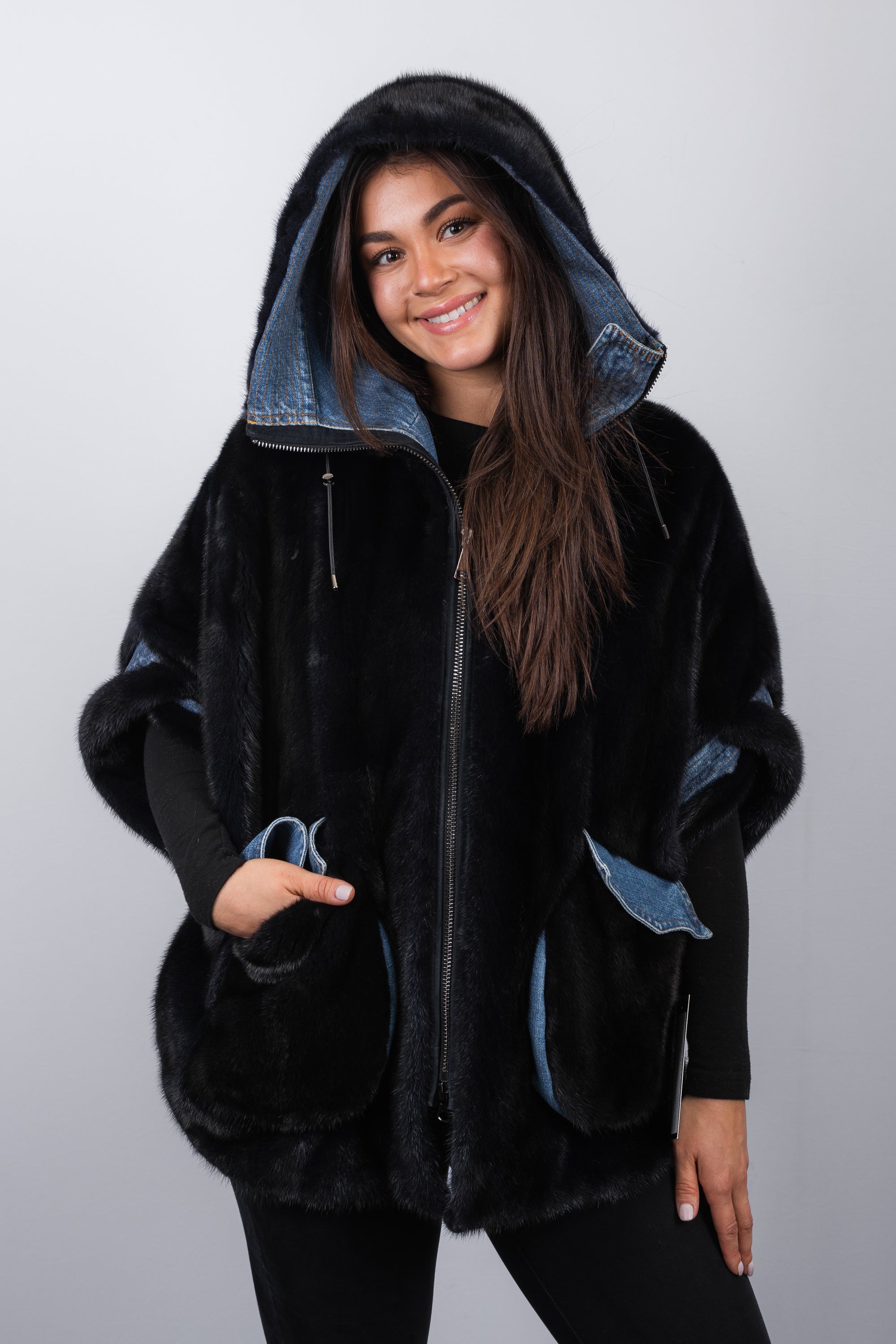 Navy Mink/Denim Fabric Jacket