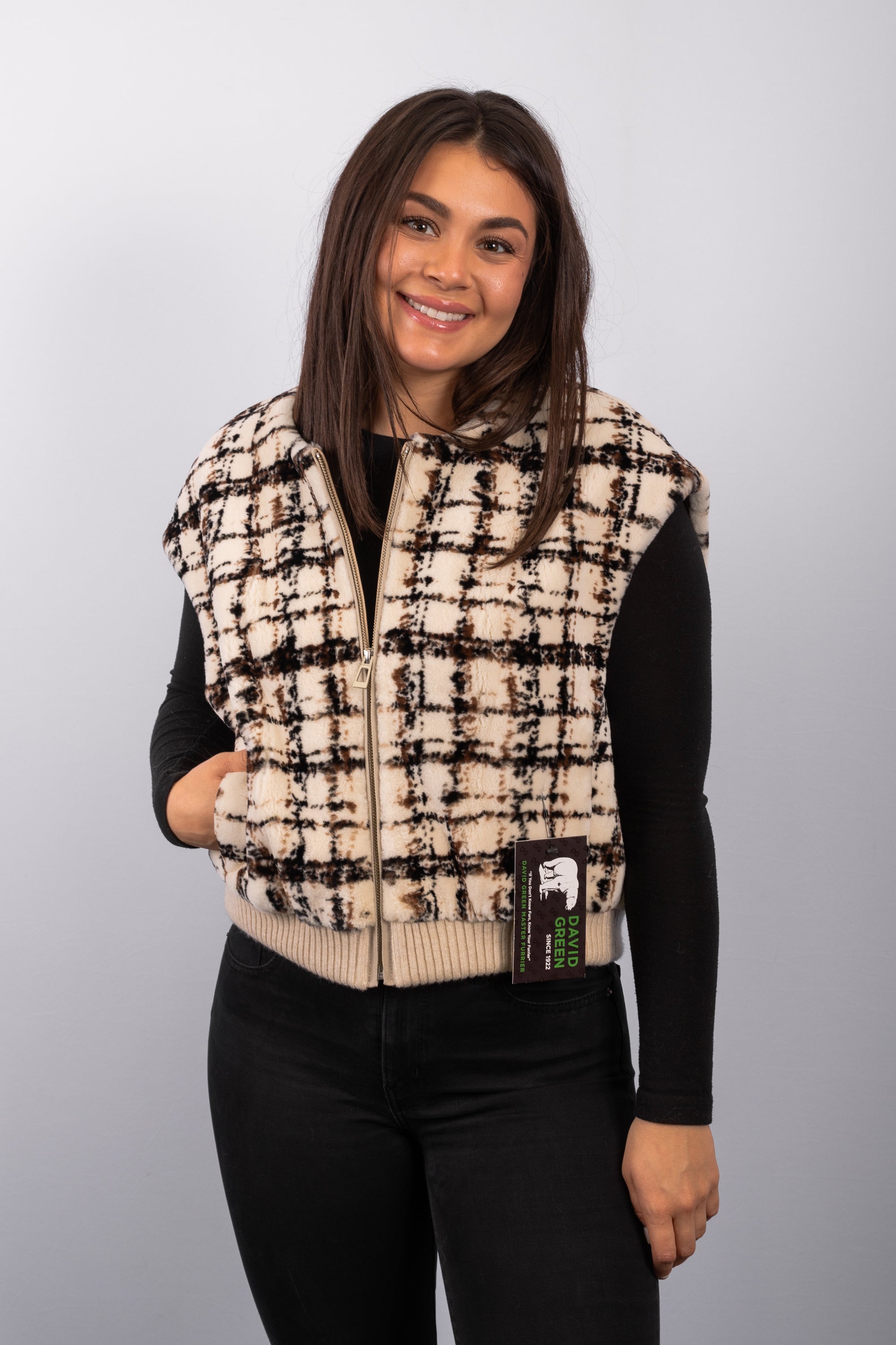 Ivory/Black/Mocha Sheared Mink Vest