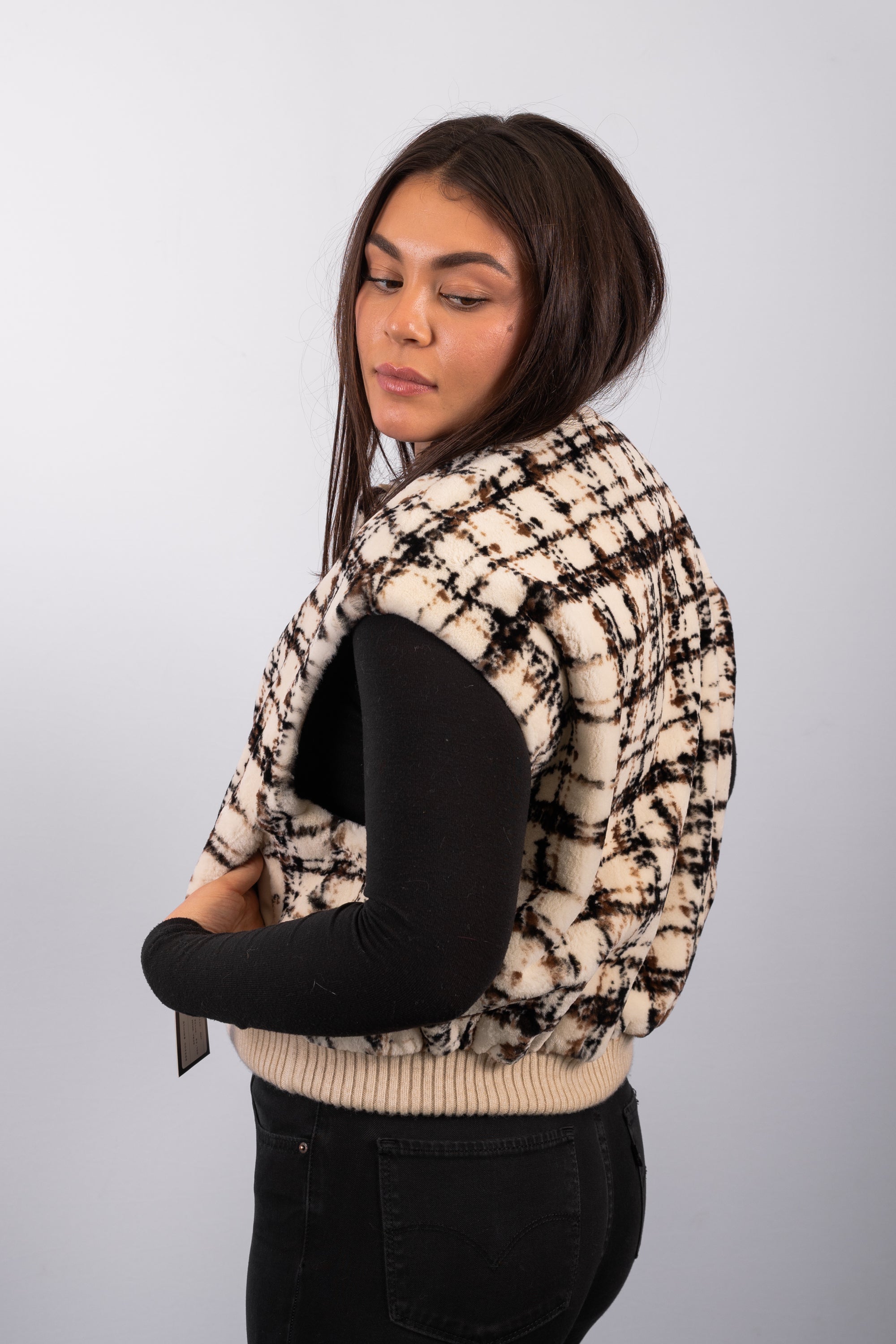 Ivory/Black/Mocha Sheared Mink Vest