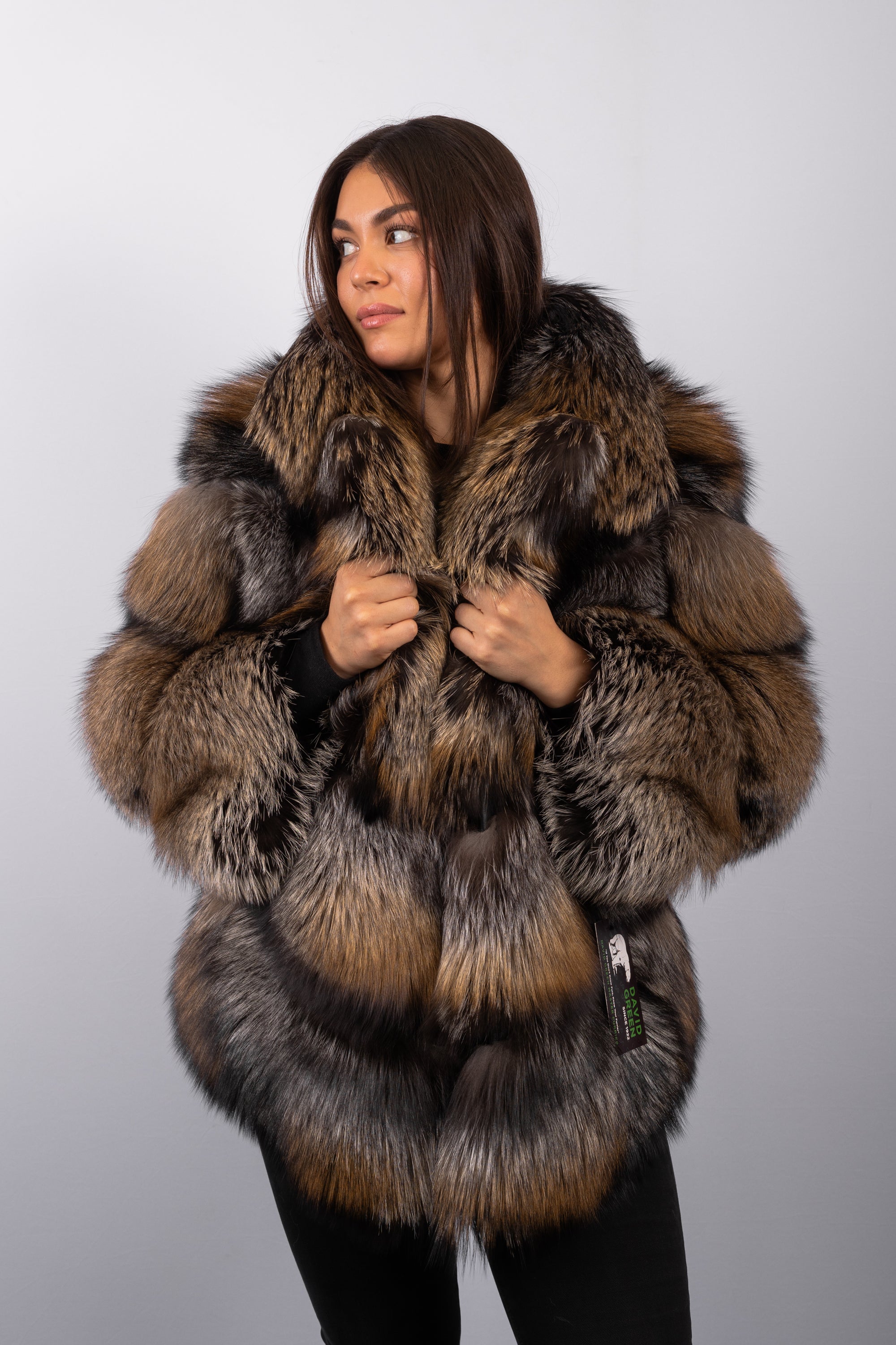 Natural Gold Cross Fox Jacket - 3/4 Sleeves