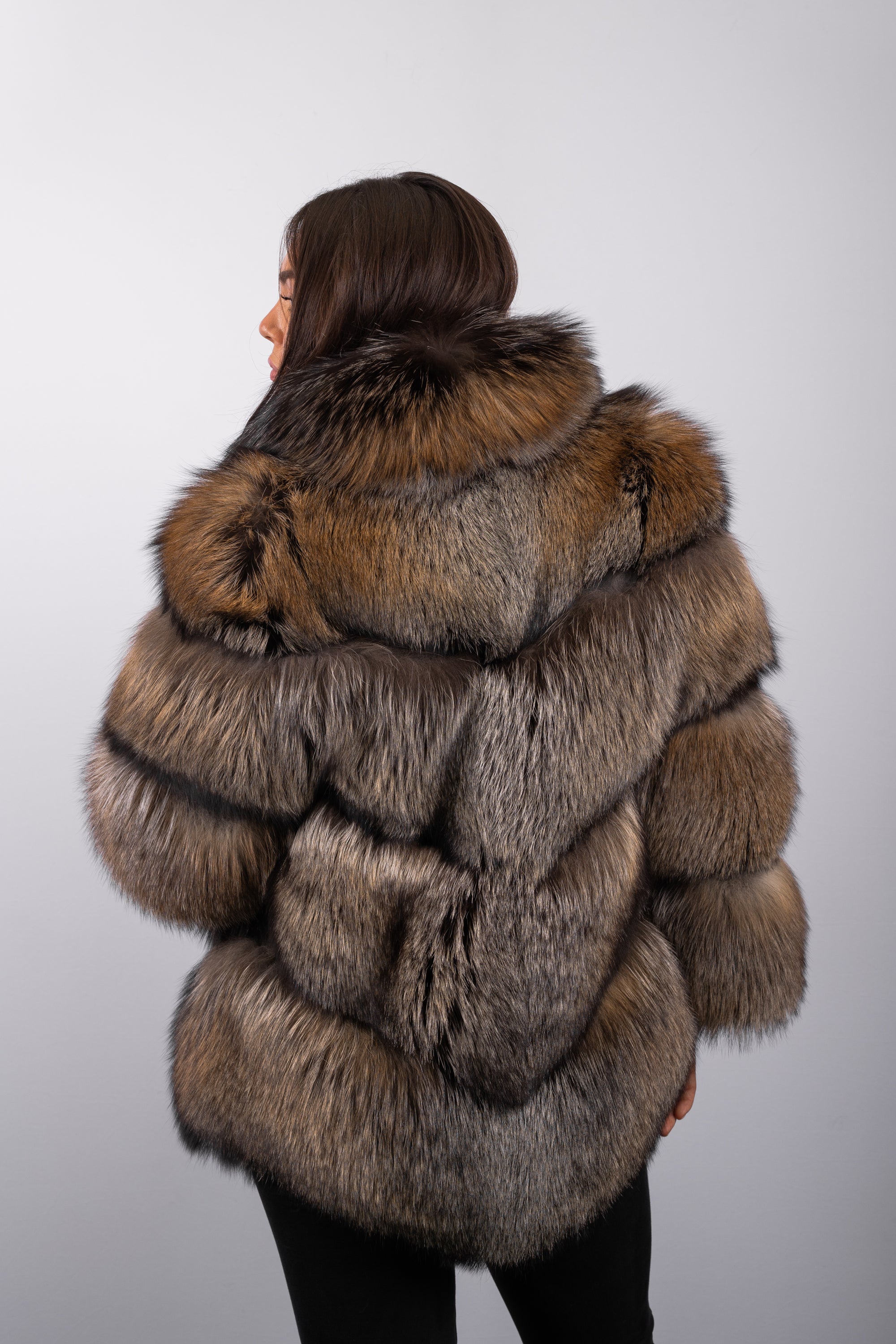 Natural Gold Cross Fox Jacket - 3/4 Sleeves