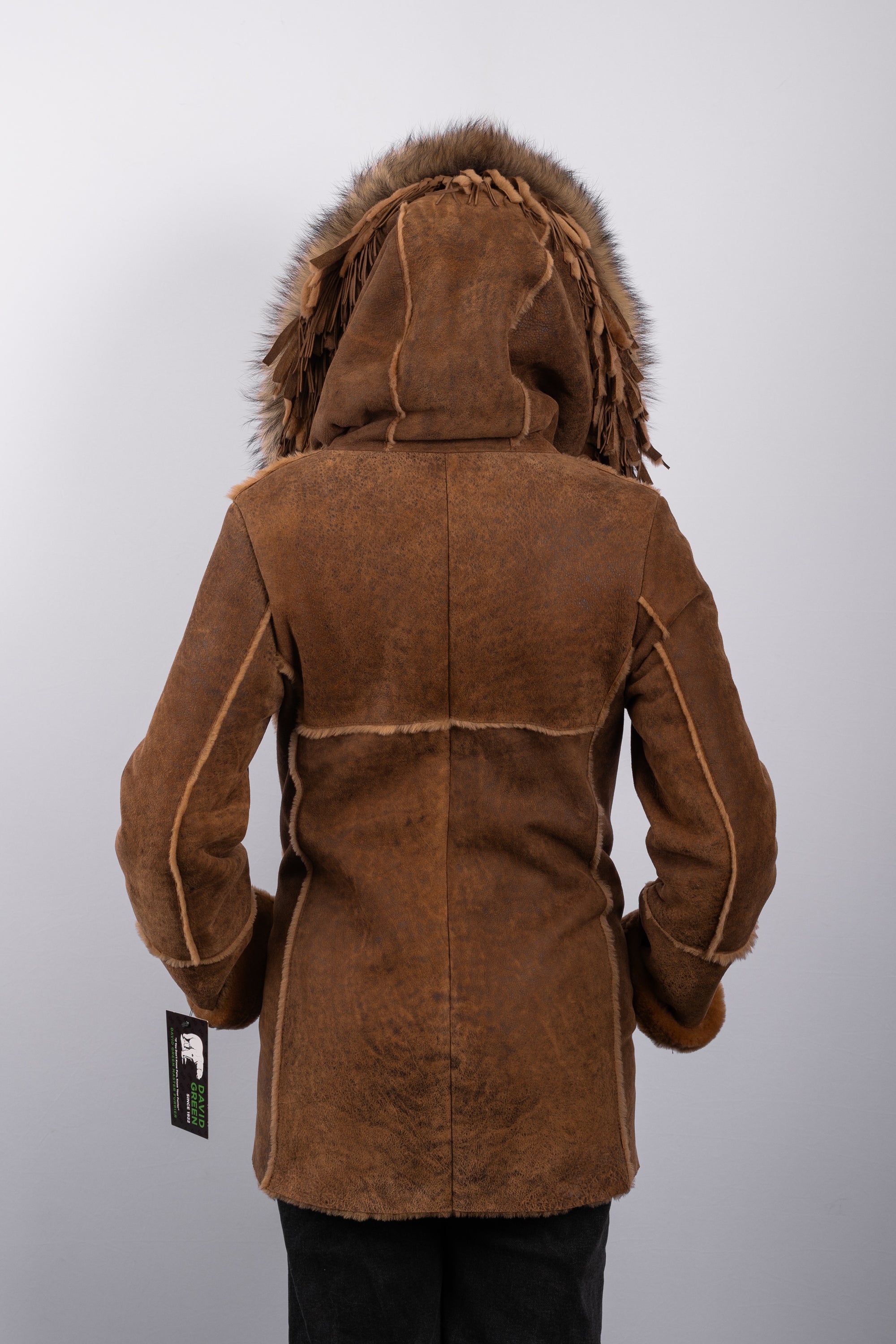 Distressed Whiskey Shearling Lamb Jacket with Natural Asiatic Raccoon Fur Trim
