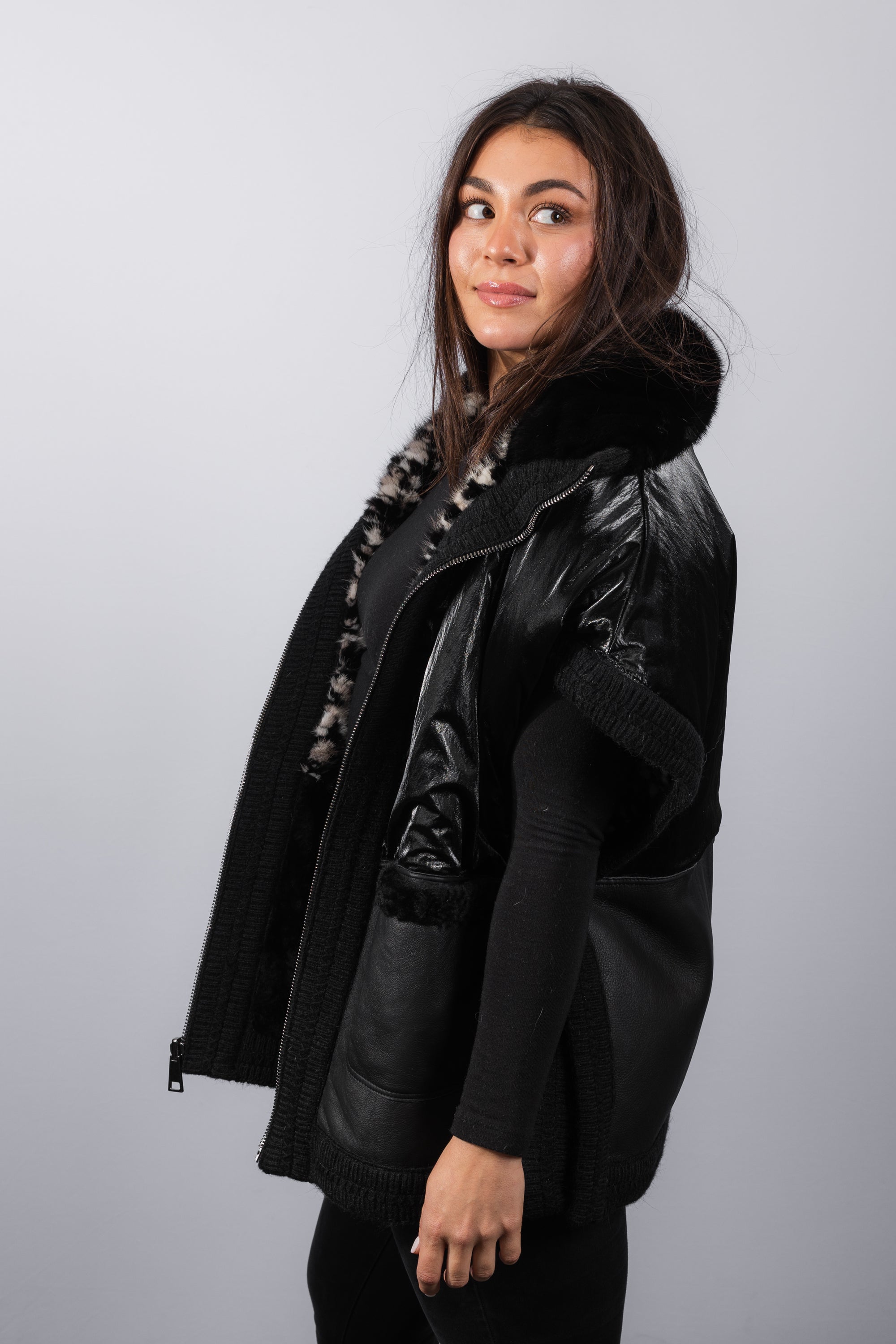 Black Granite/Black Mink/Black Shearling Lamb/Black Fabric Jacket