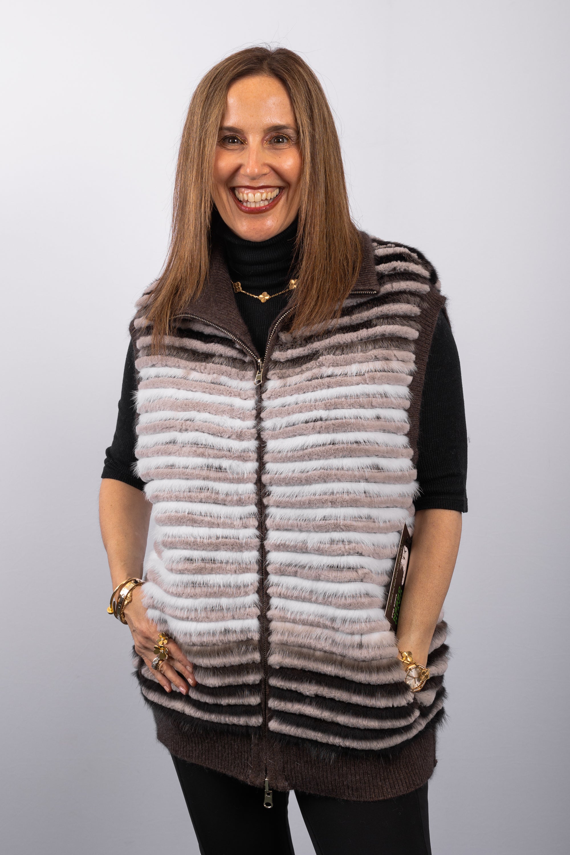 Mocha Multi/White Mink/Rabbit/Cashmere Vest