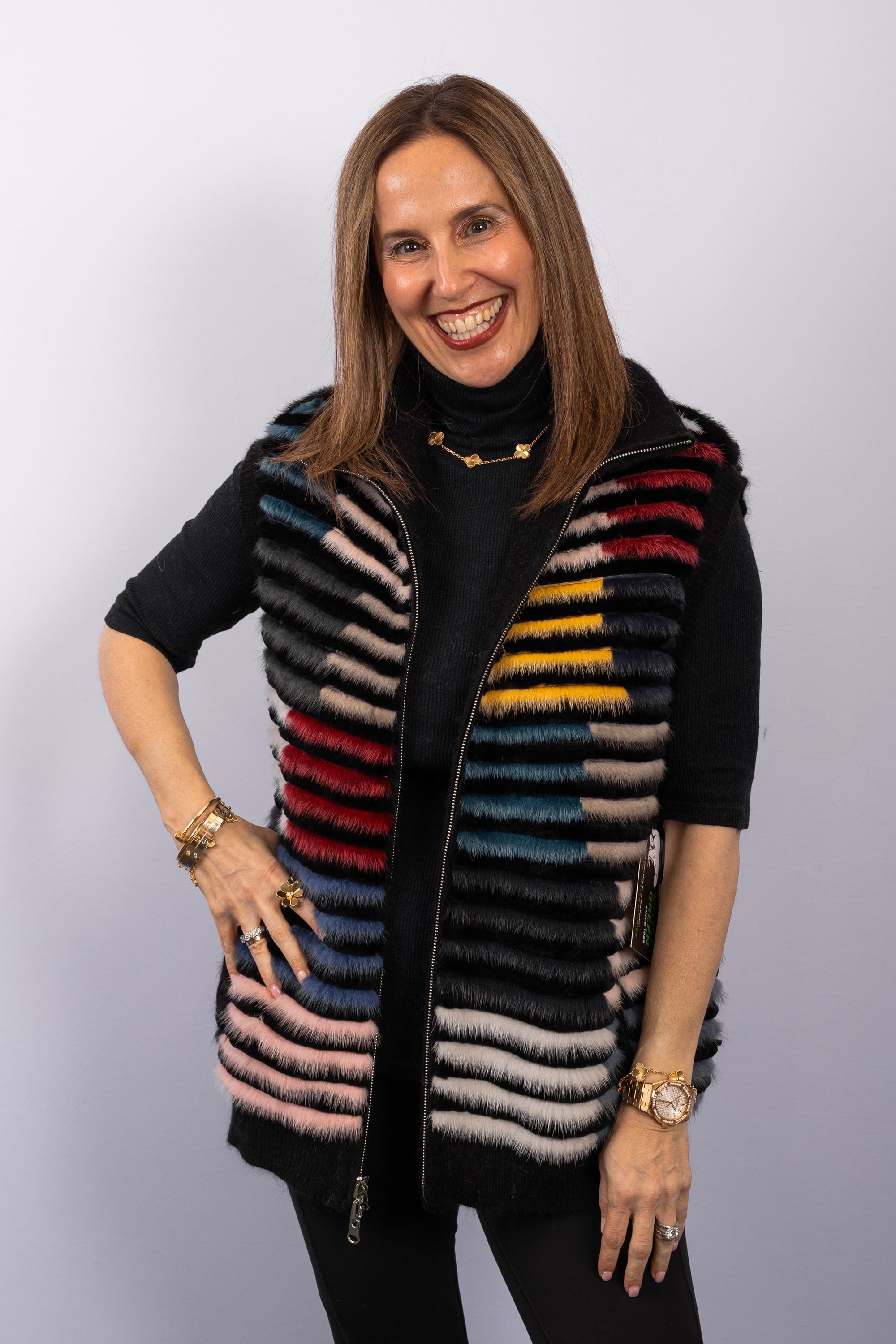 Black Multi Mink/Rabbit/Cashmere Vest