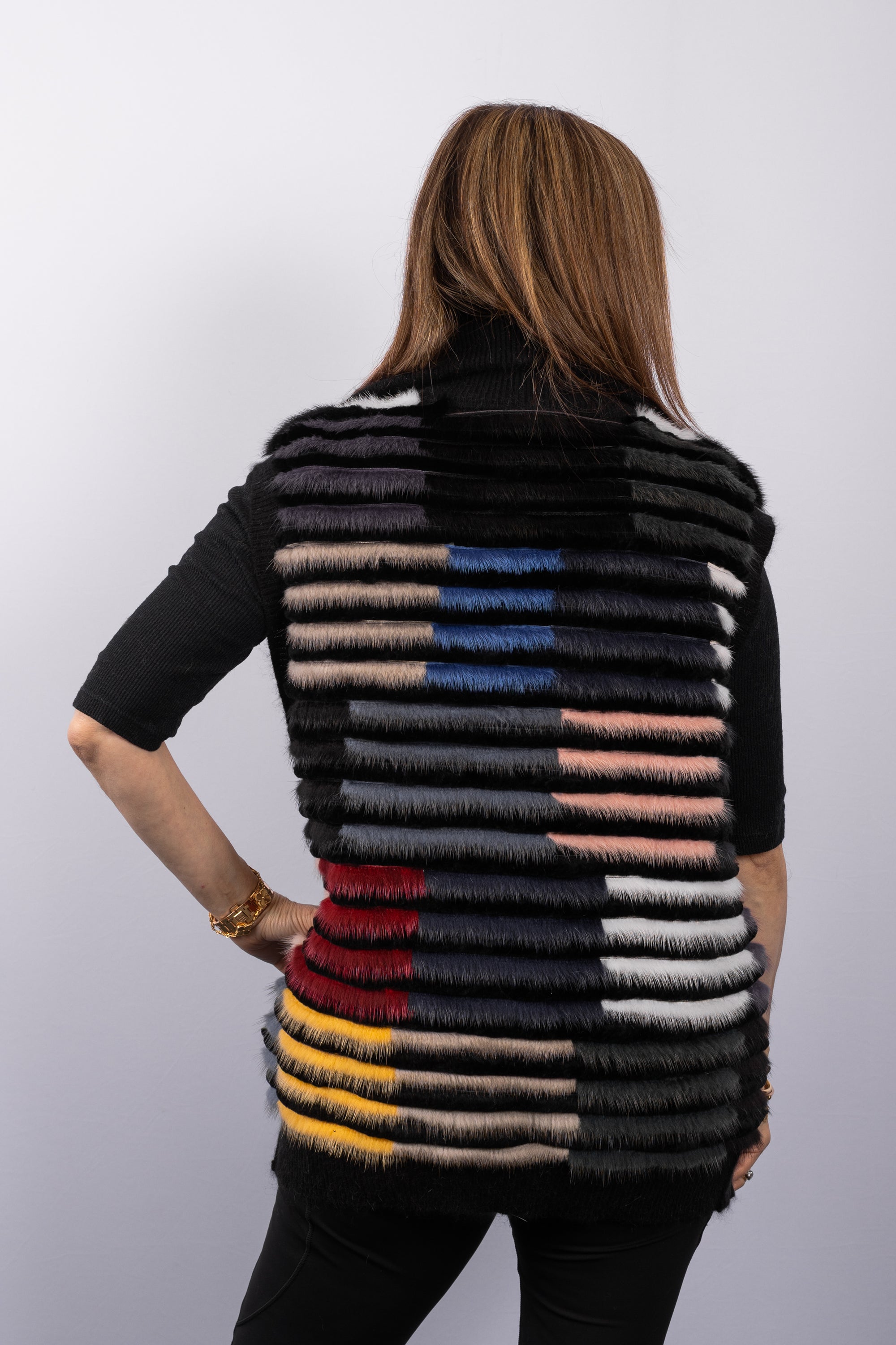 Black Multi Mink/Rabbit/Cashmere Vest