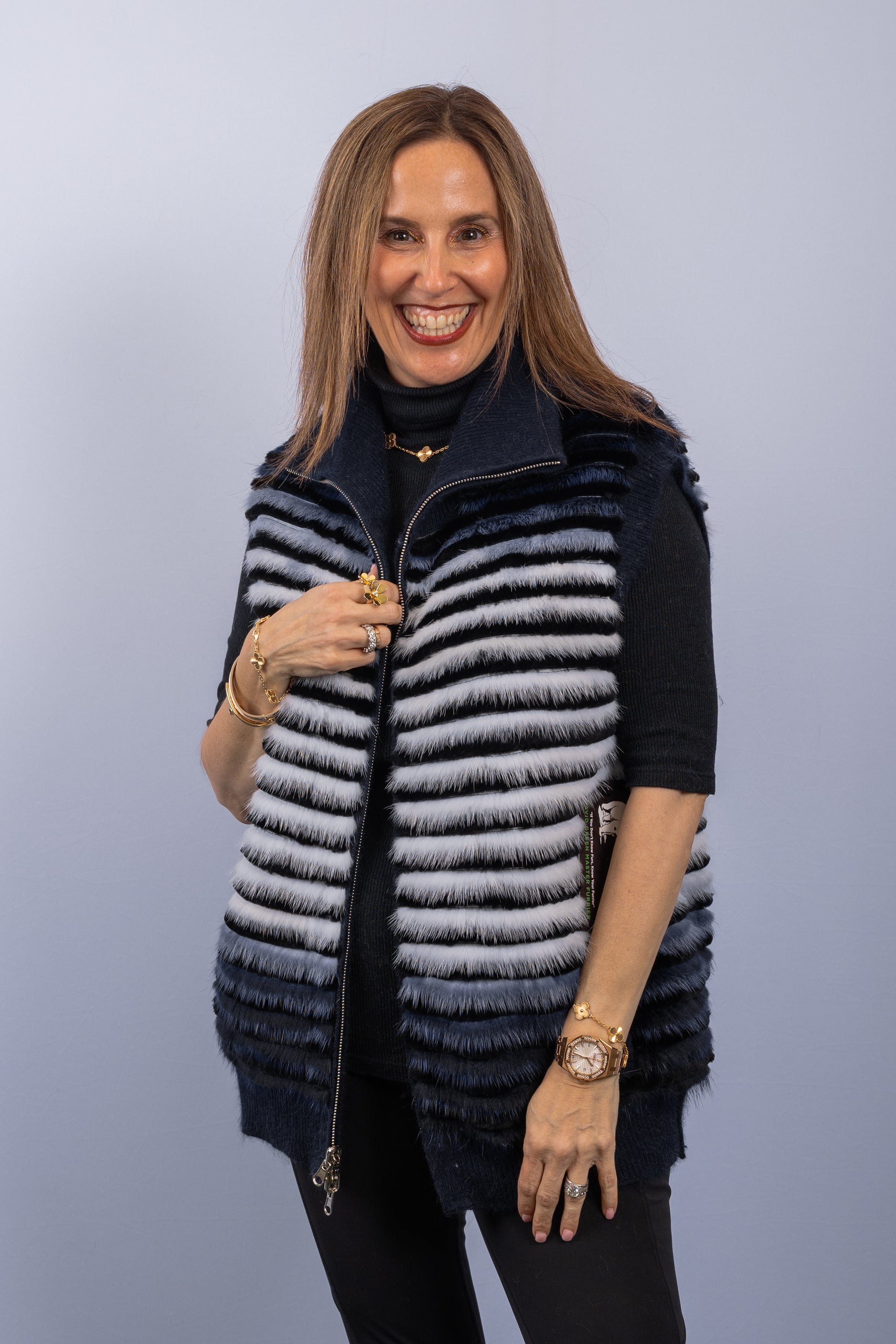 Navy Multi/White Mink/Rabbit/Cashmere Vest