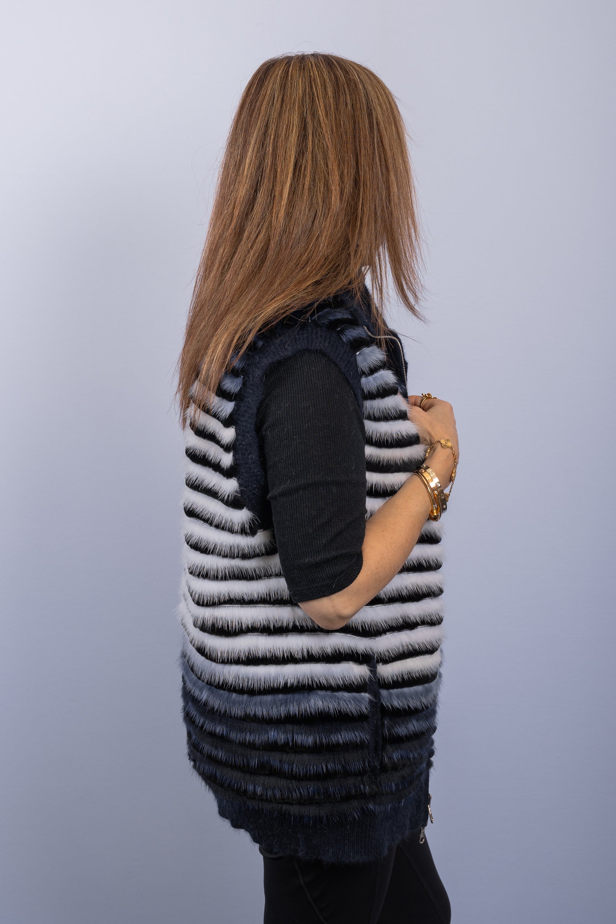 Navy Multi/White Mink/Rabbit/Cashmere Vest