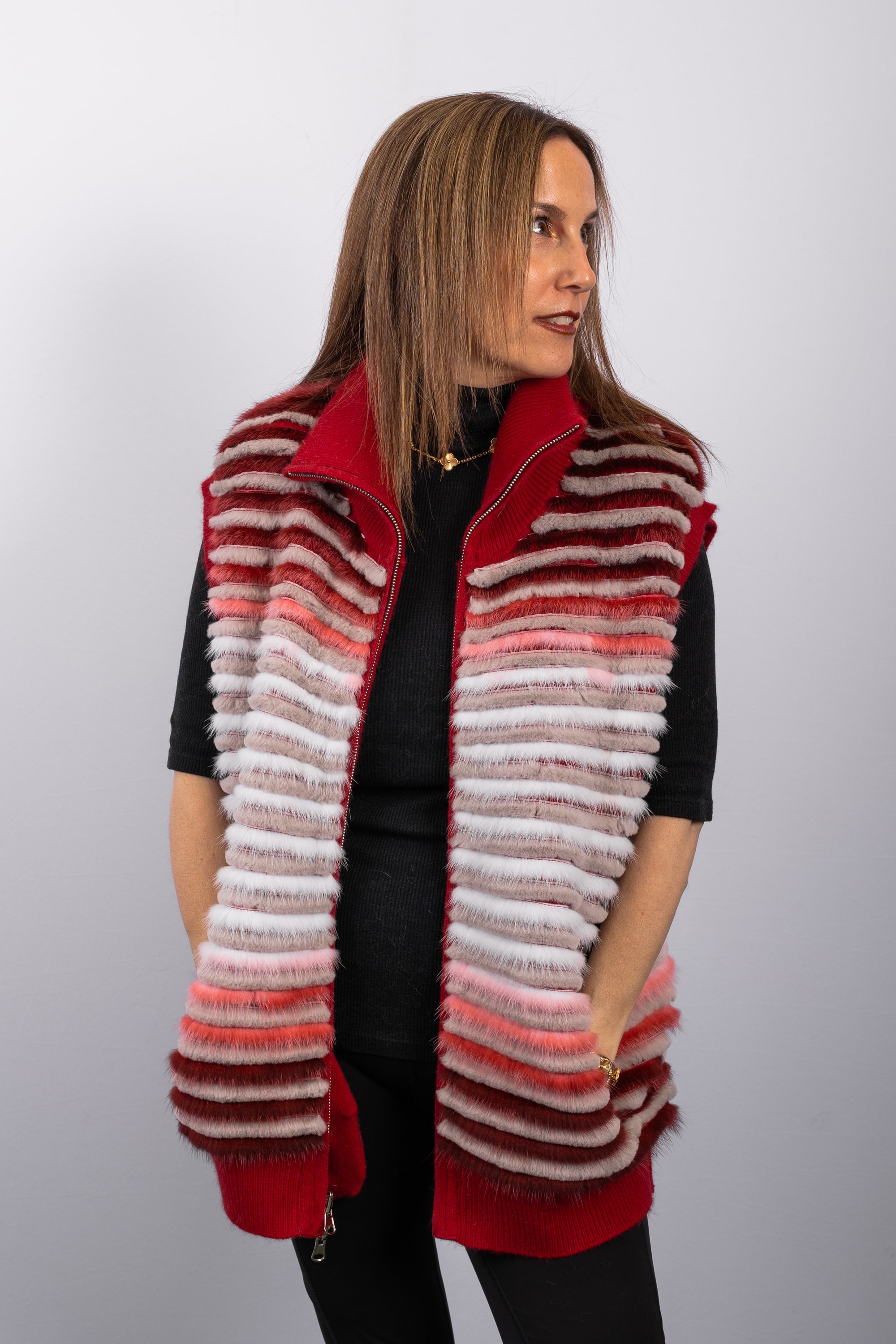Scarlet Multi/White Mink/Rabbit/Cashmere Vest