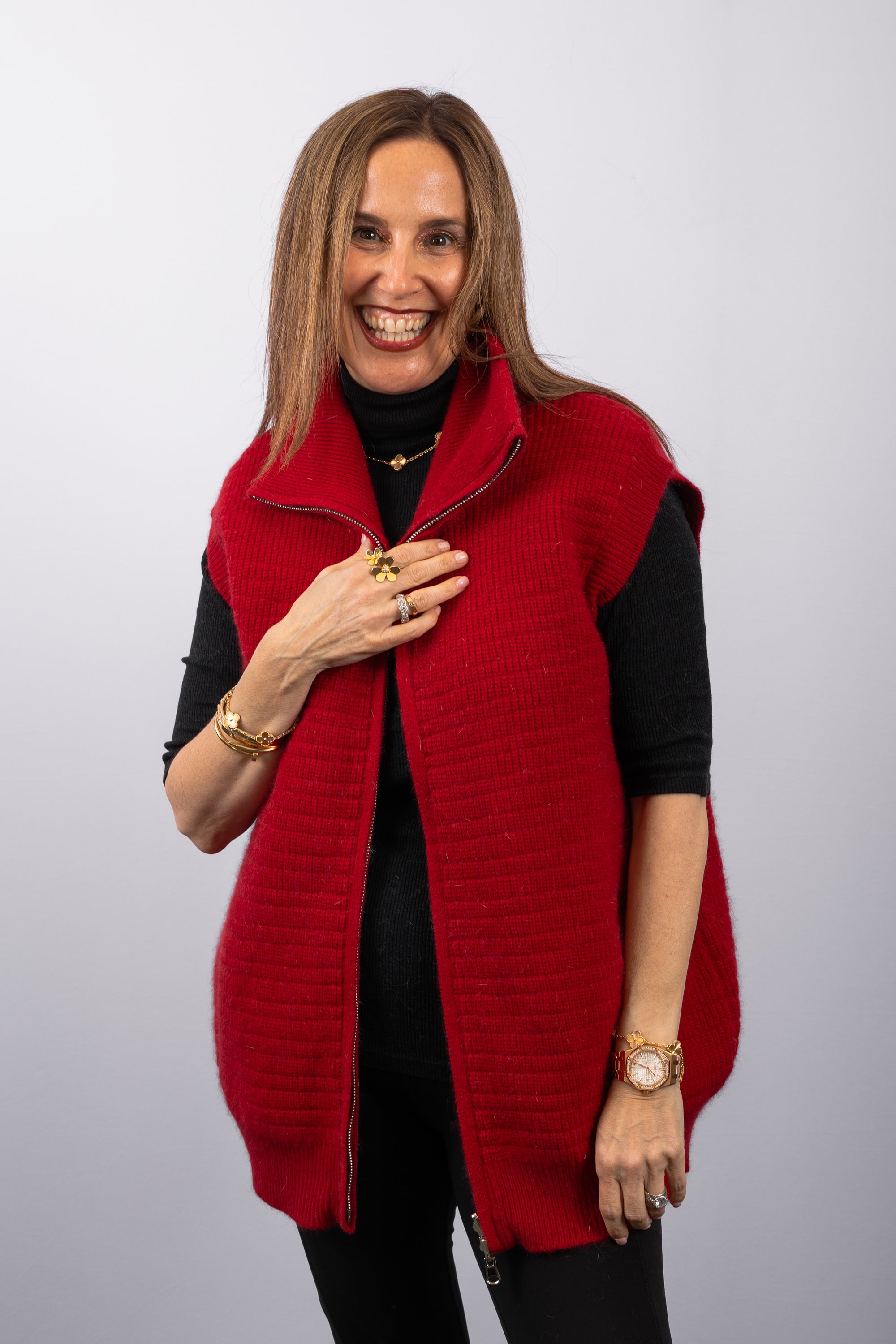 Scarlet Multi/White Mink/Rabbit/Cashmere Vest