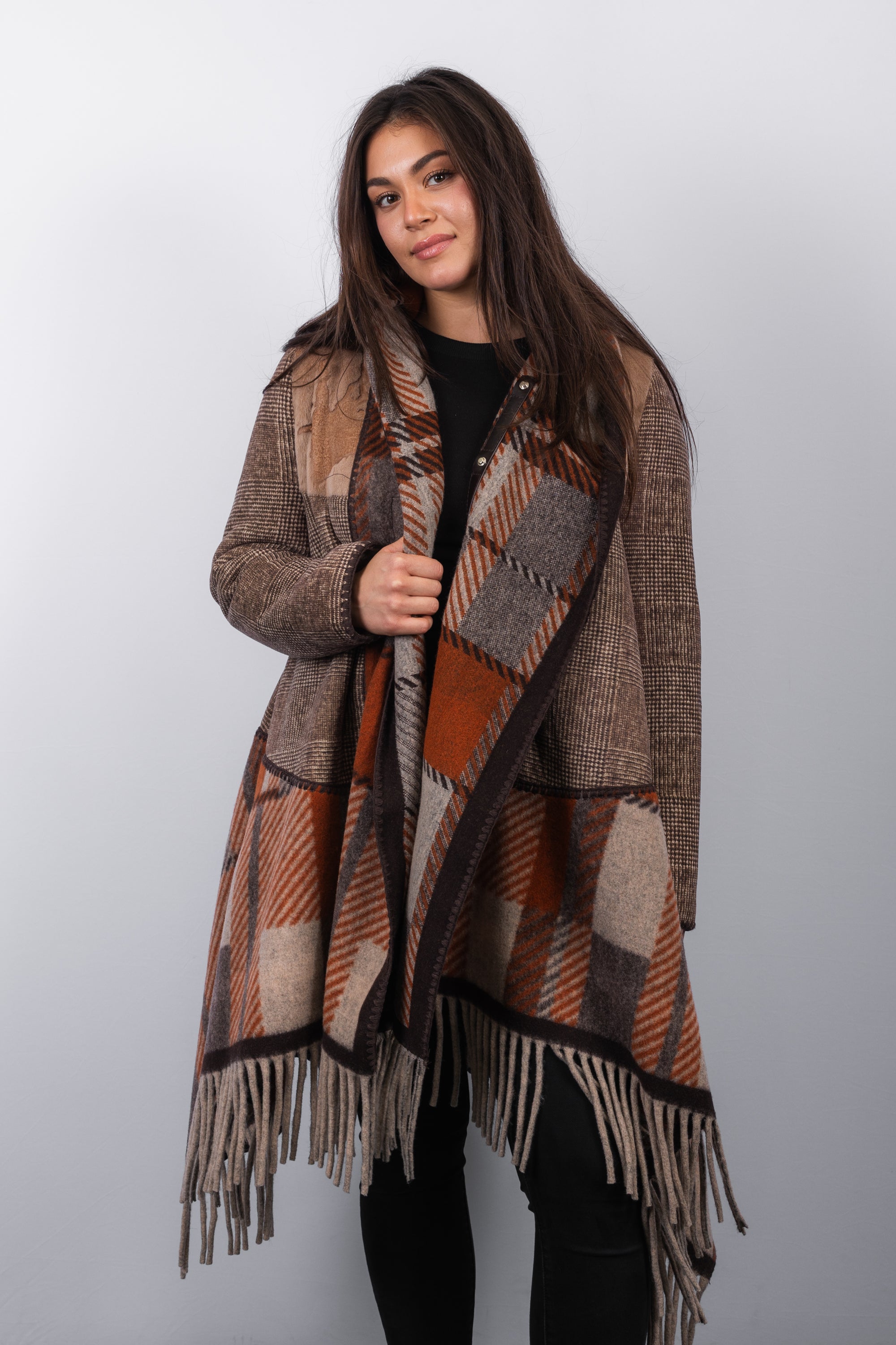 Autumn Multi Shearling Lamb/Wool/Poly Blend Poncho/Jacket