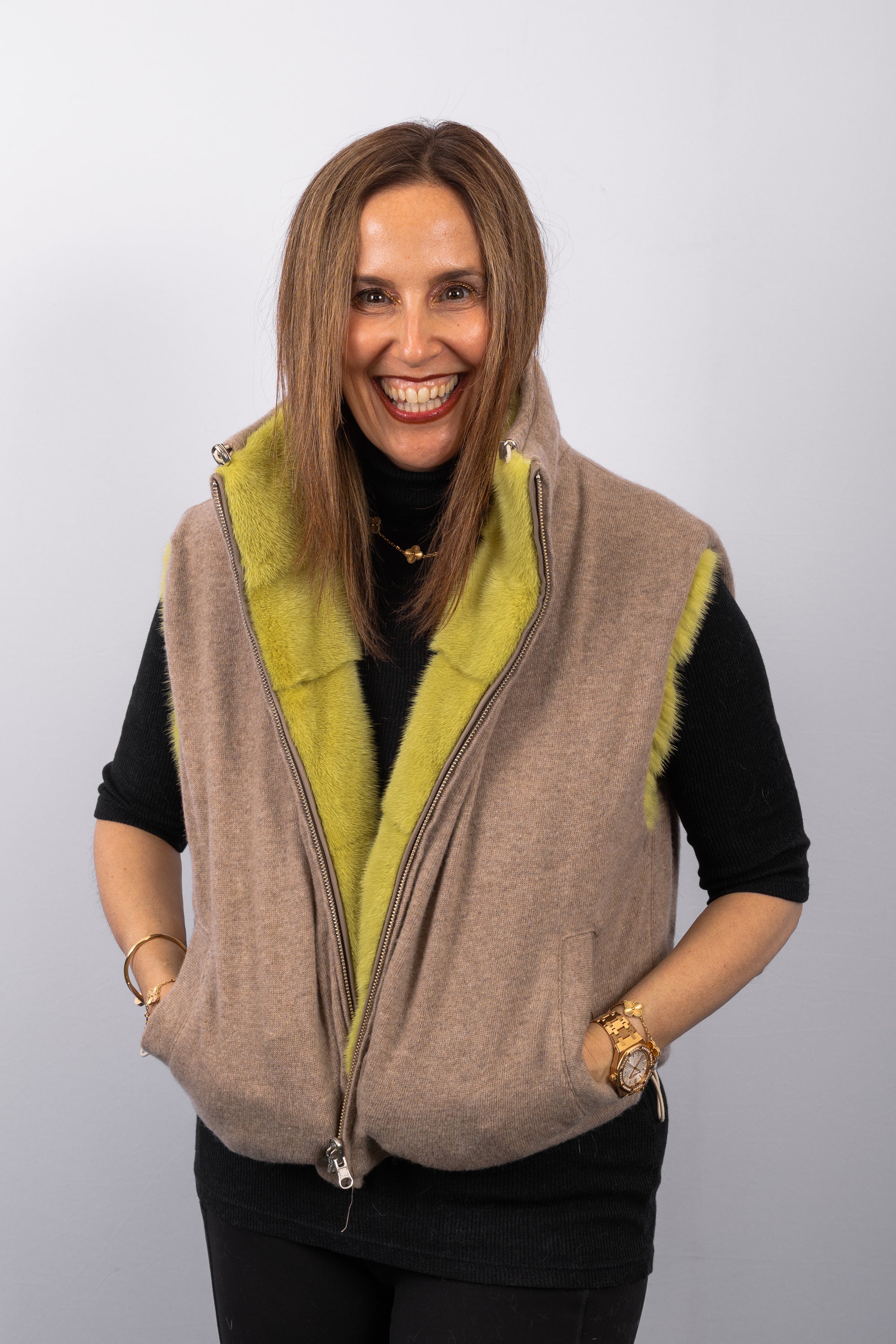 Chartreuse Mink/Cappuccino Wool Vest