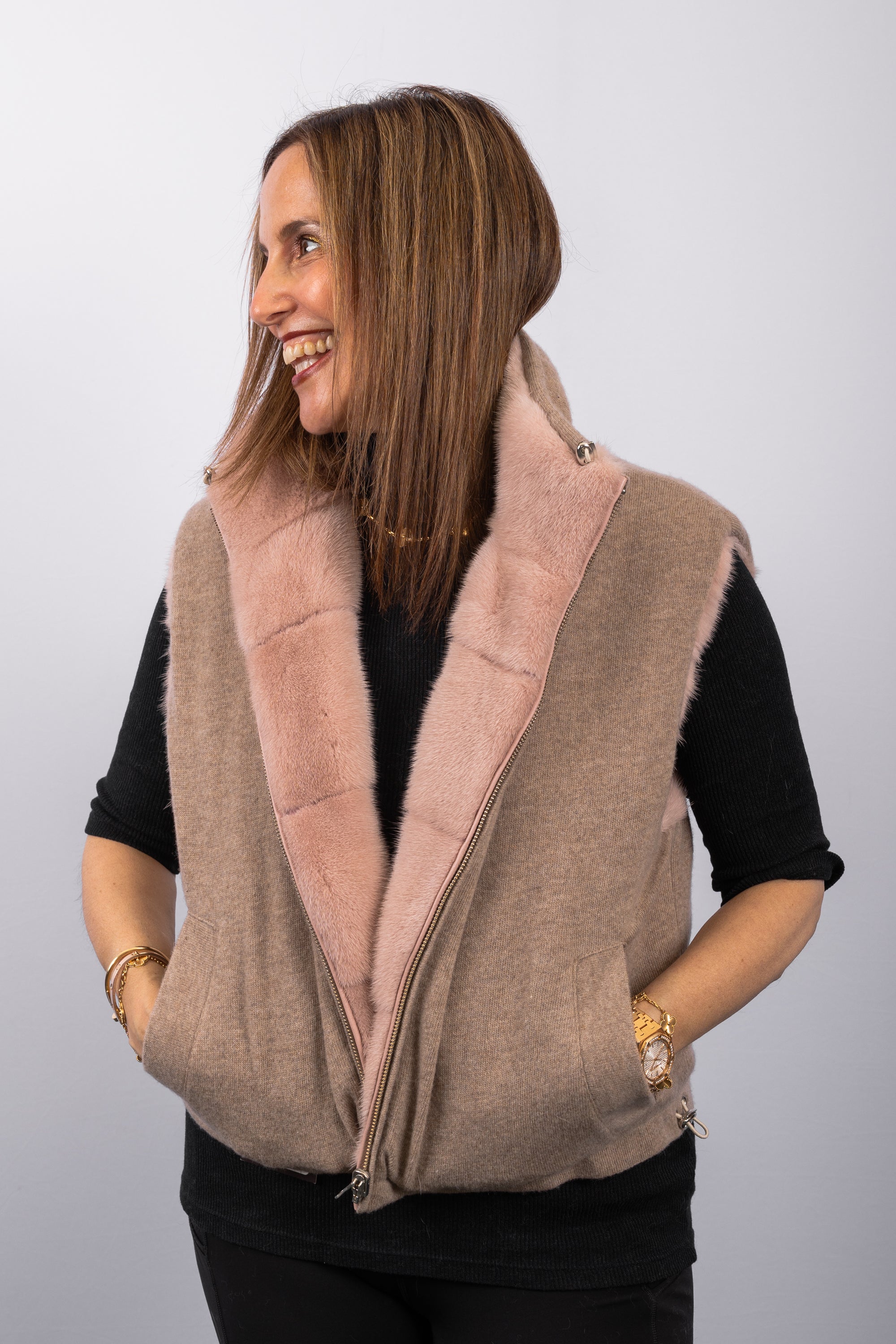 Dusty Pink Mink/Cappuccino Wool Vest