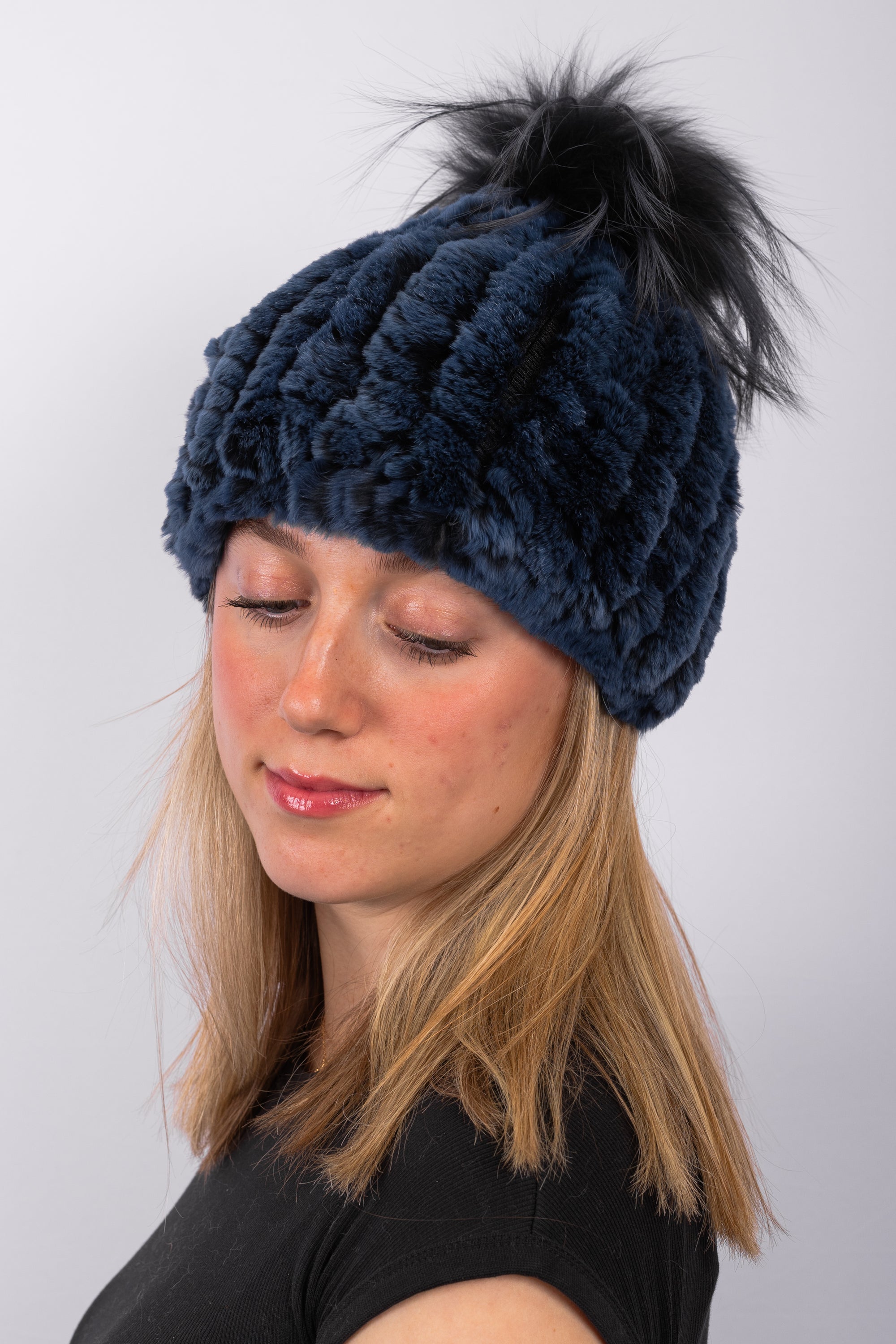 Antique Cobalt Rex Rabbit Hat with Fox