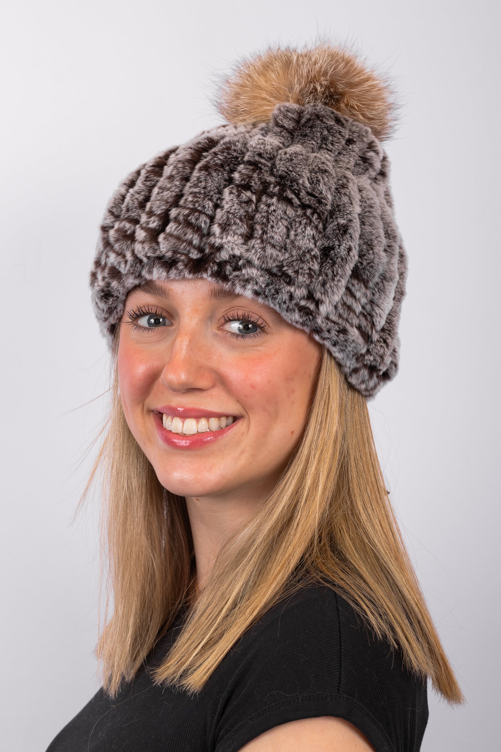 Mocha Snowtop Rex Rabbit Hat with Crystal Fox