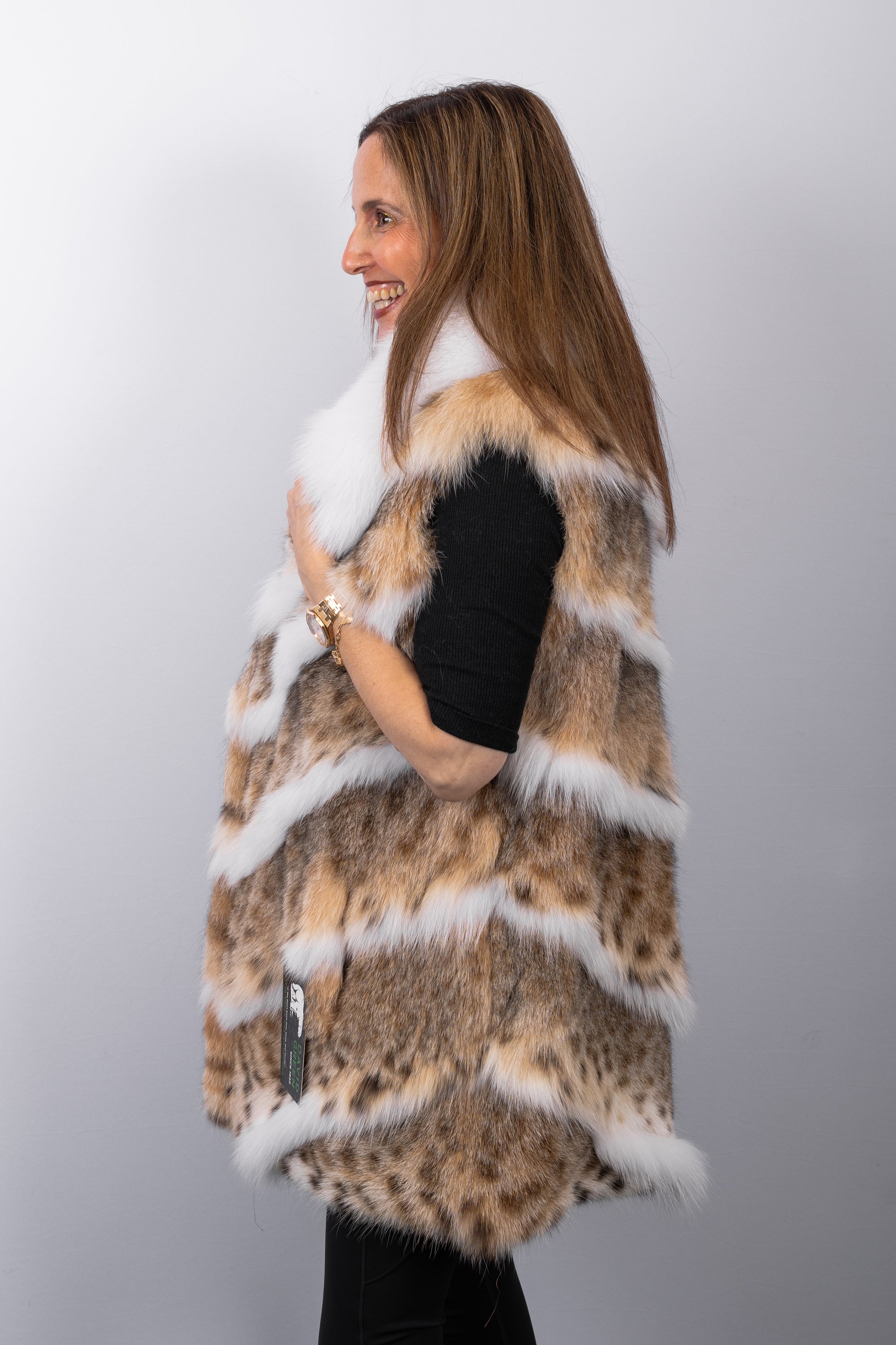 Natural Lynx Cat/White Fox Fur Vest