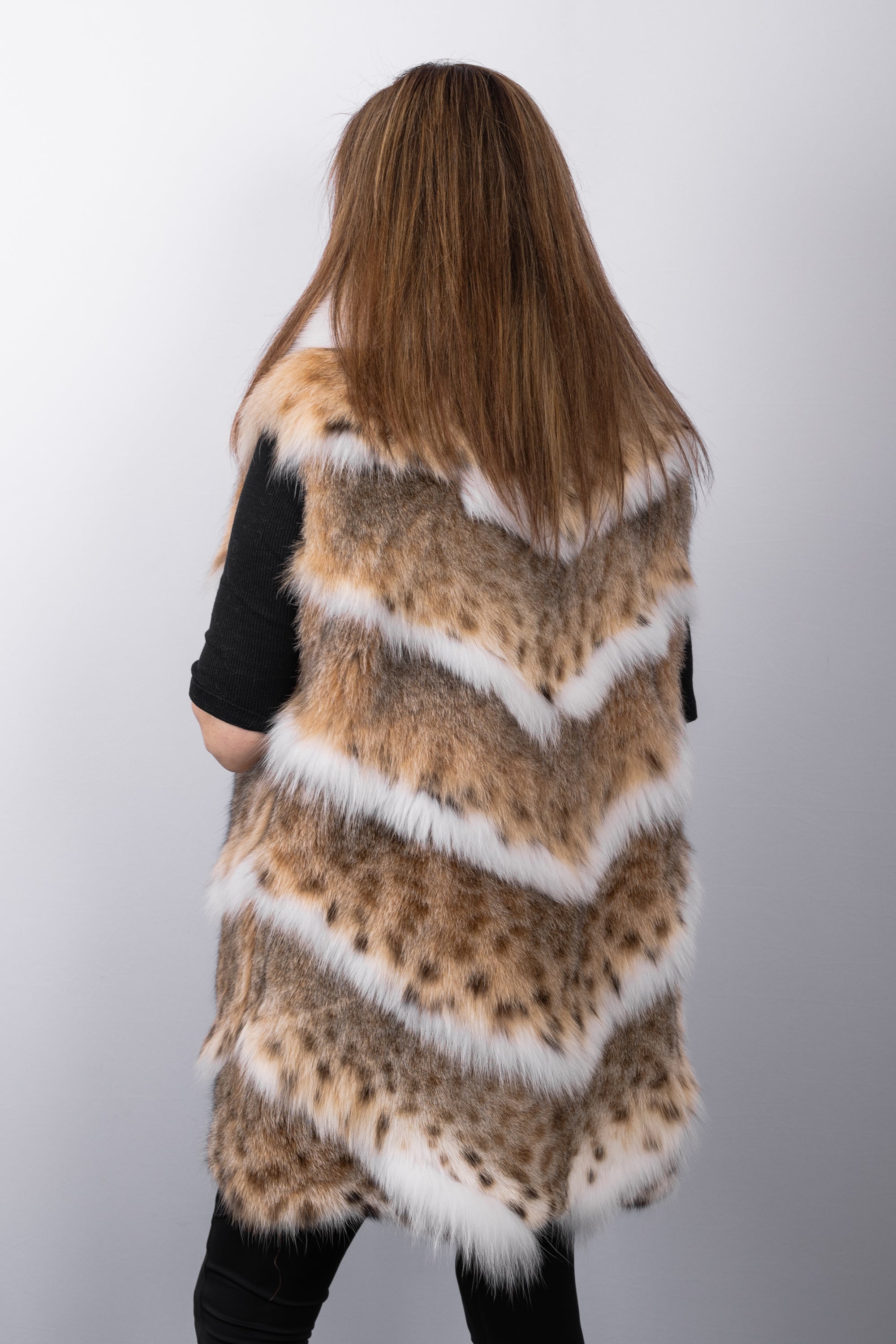 Natural Lynx Cat/White Fox Fur Vest
