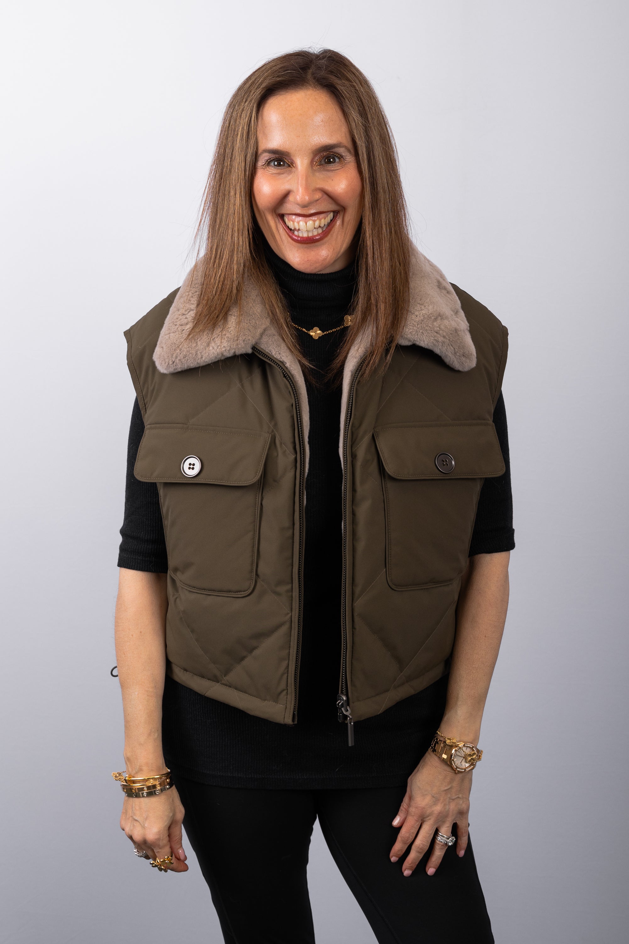 Stone Plucked Mink/Army Down Fabric Vest