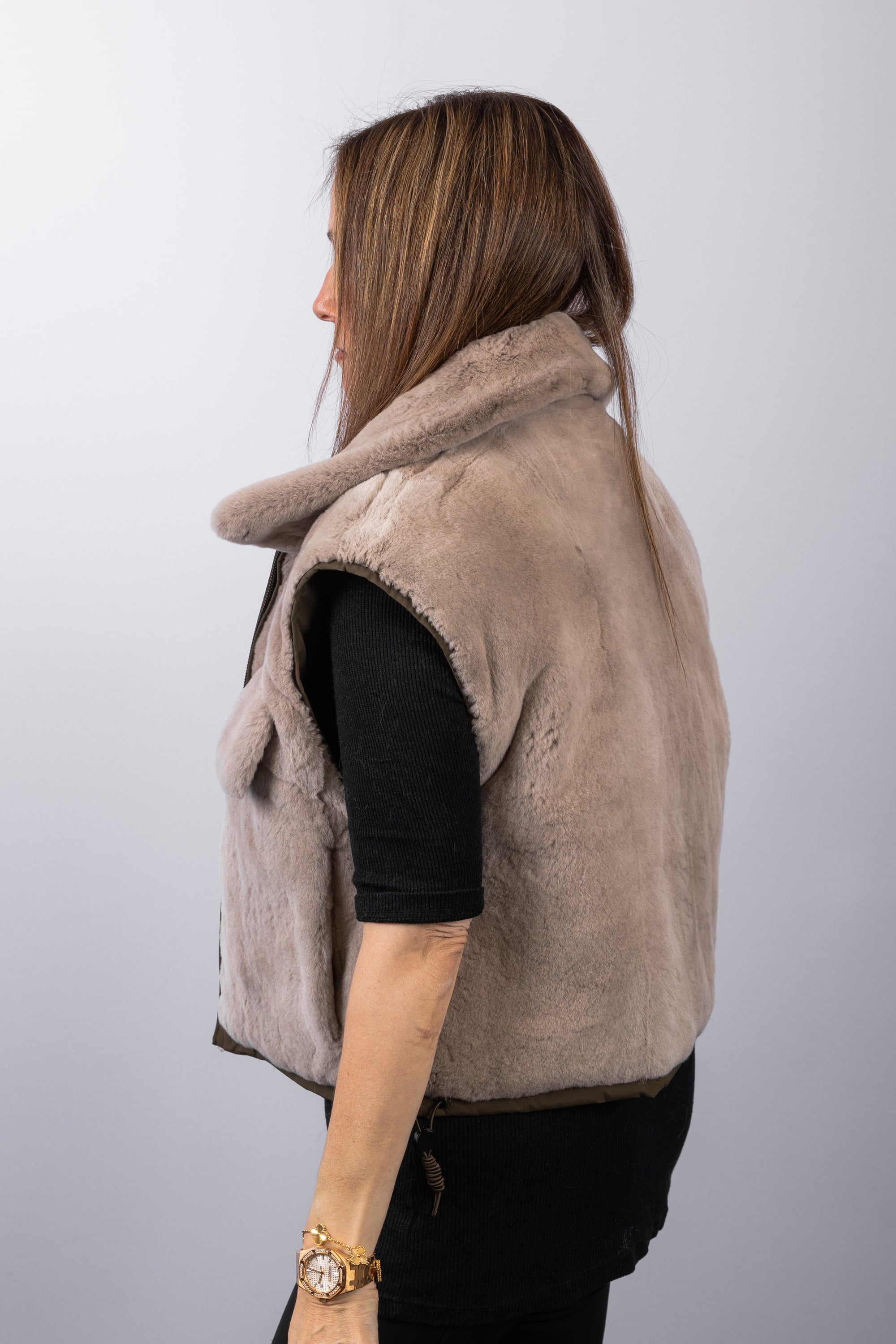 Stone Plucked Mink/Army Down Fabric Vest