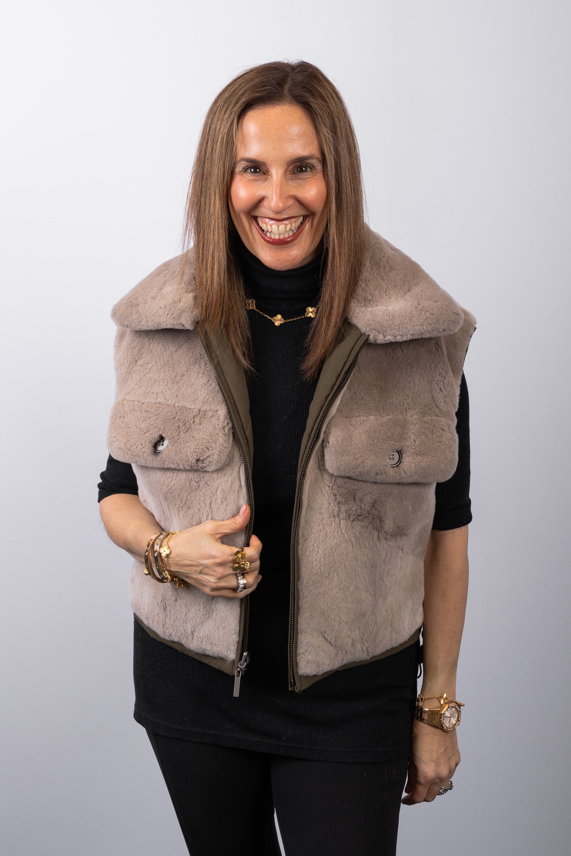 Stone Plucked Mink/Army Down Fabric Vest