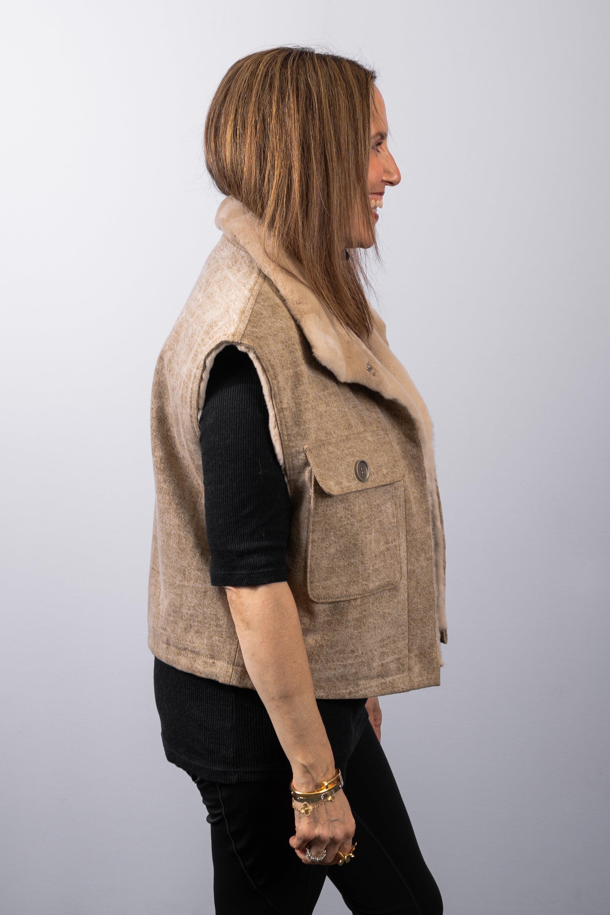 Latte Plucked Mink/Stonewashed Denim Vest