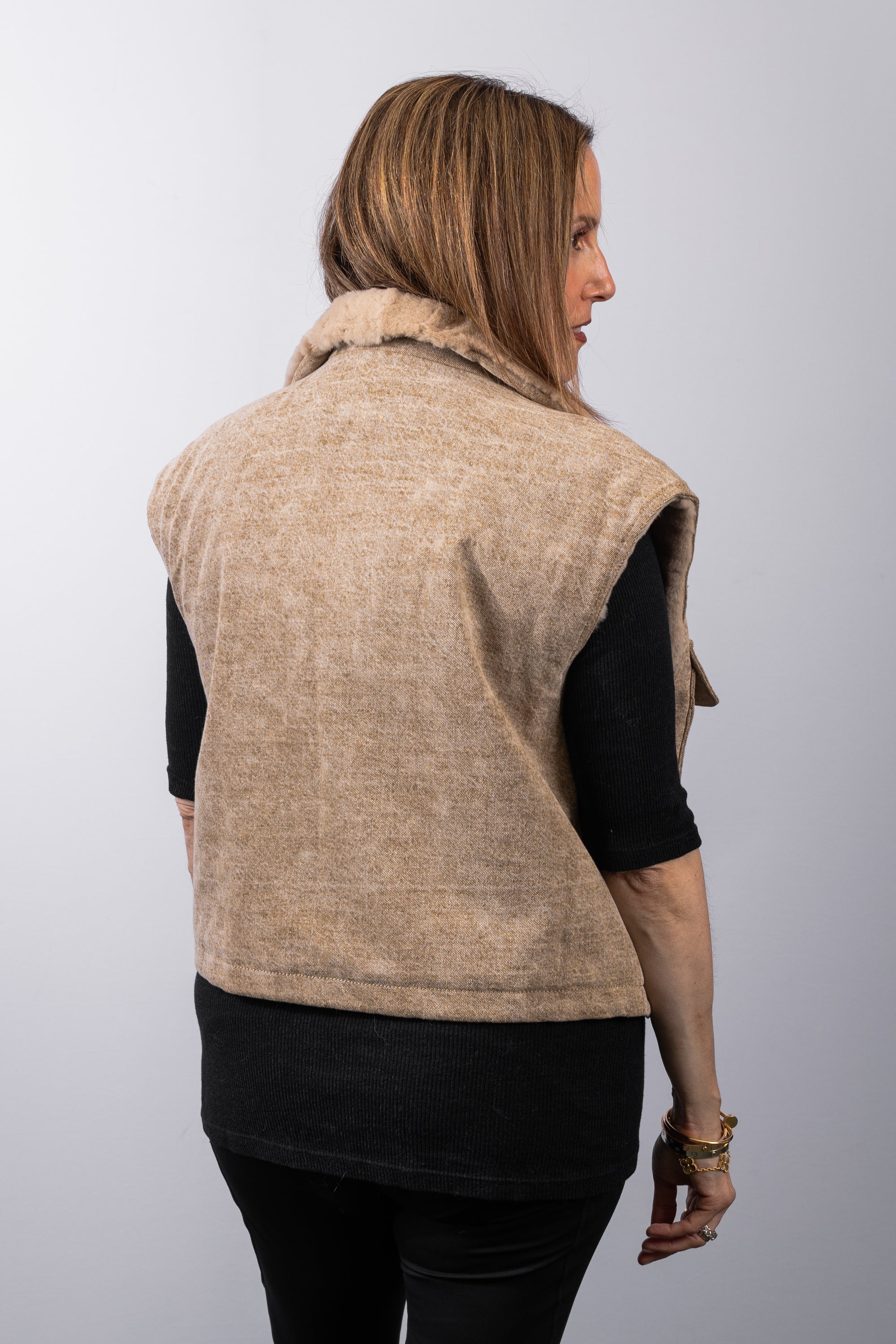 Latte Plucked Mink/Stonewashed Denim Vest