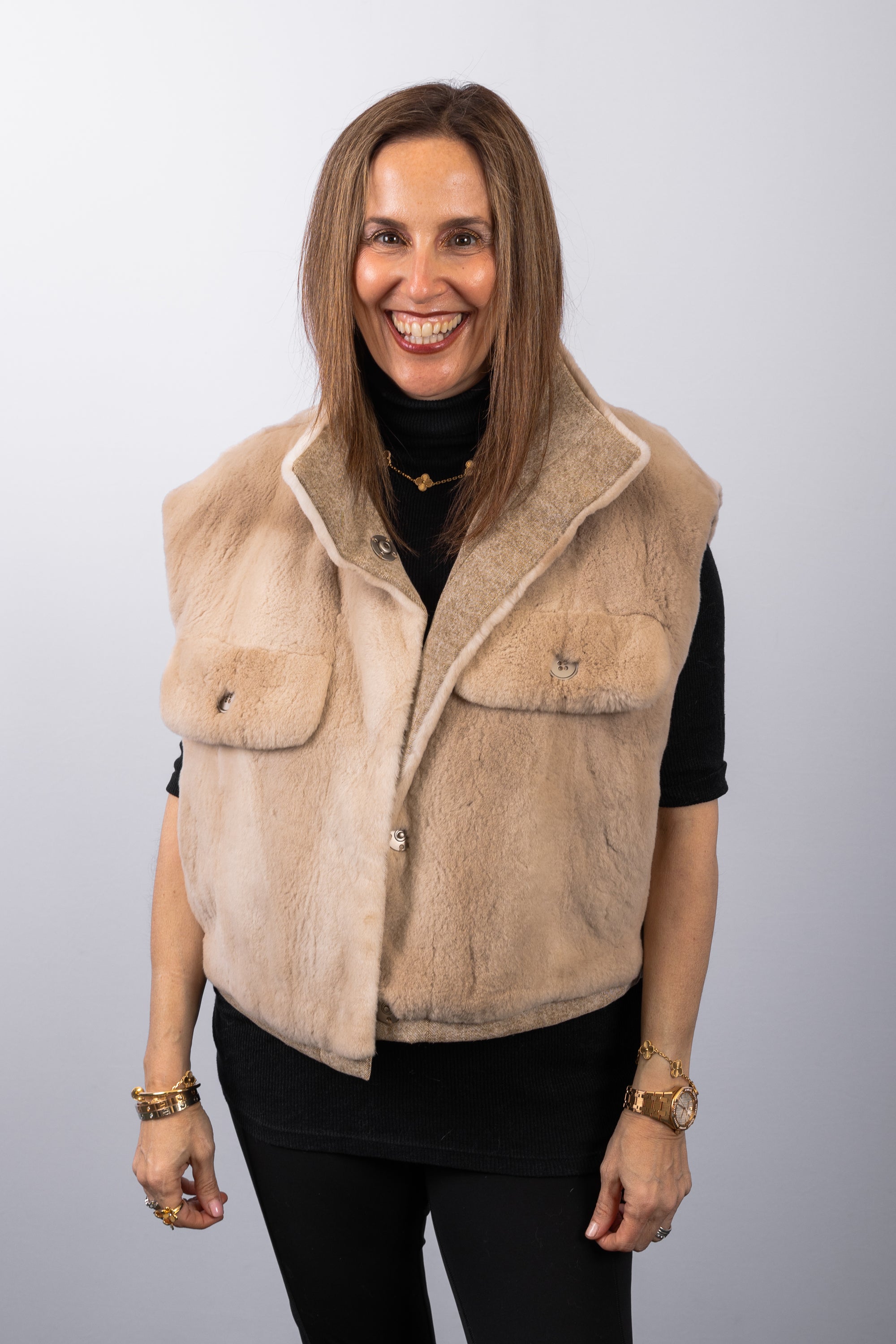 Latte Plucked Mink/Stonewashed Denim Vest