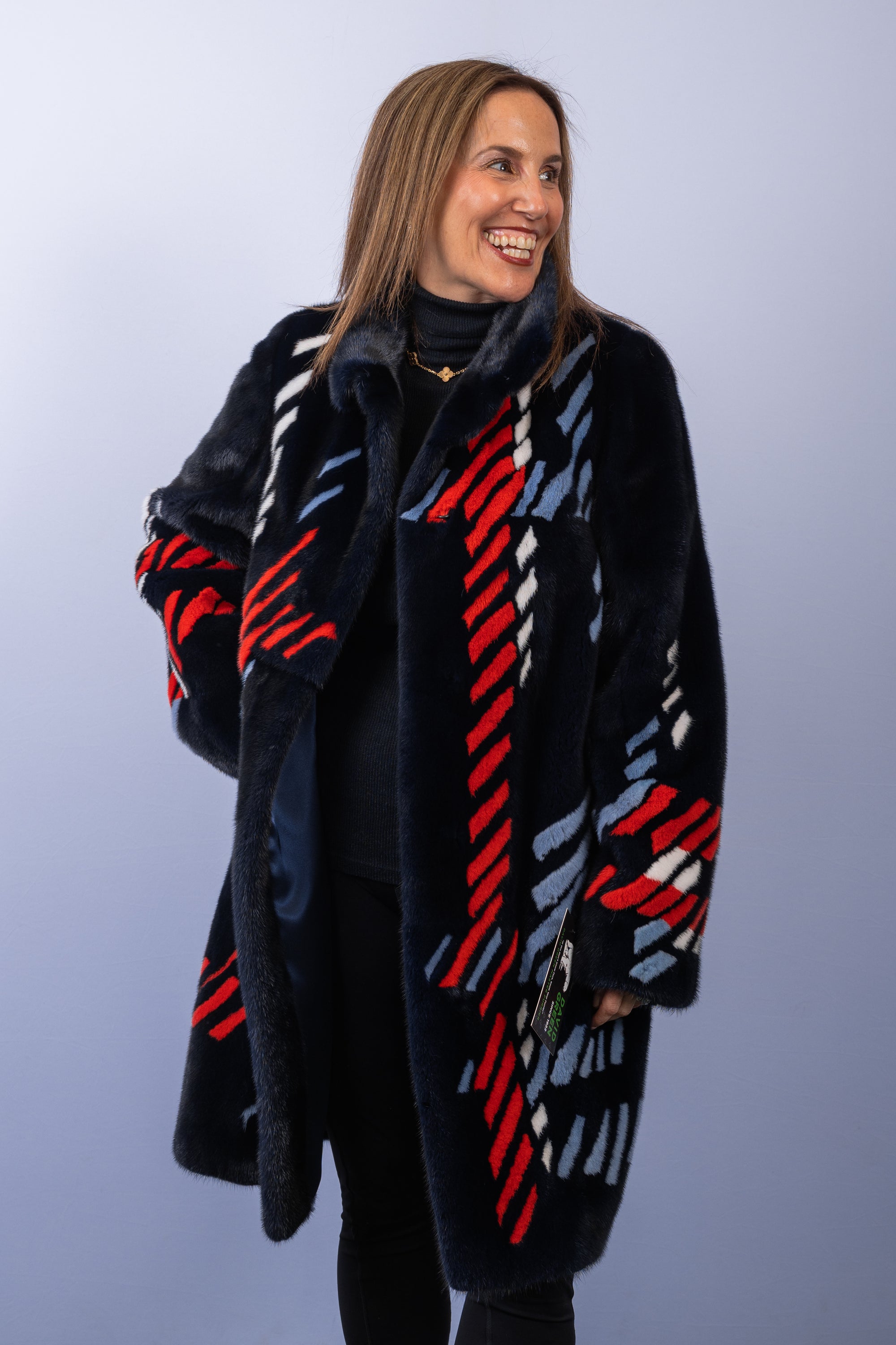 Navy/Red/White/Powder Blue Mink Jacket