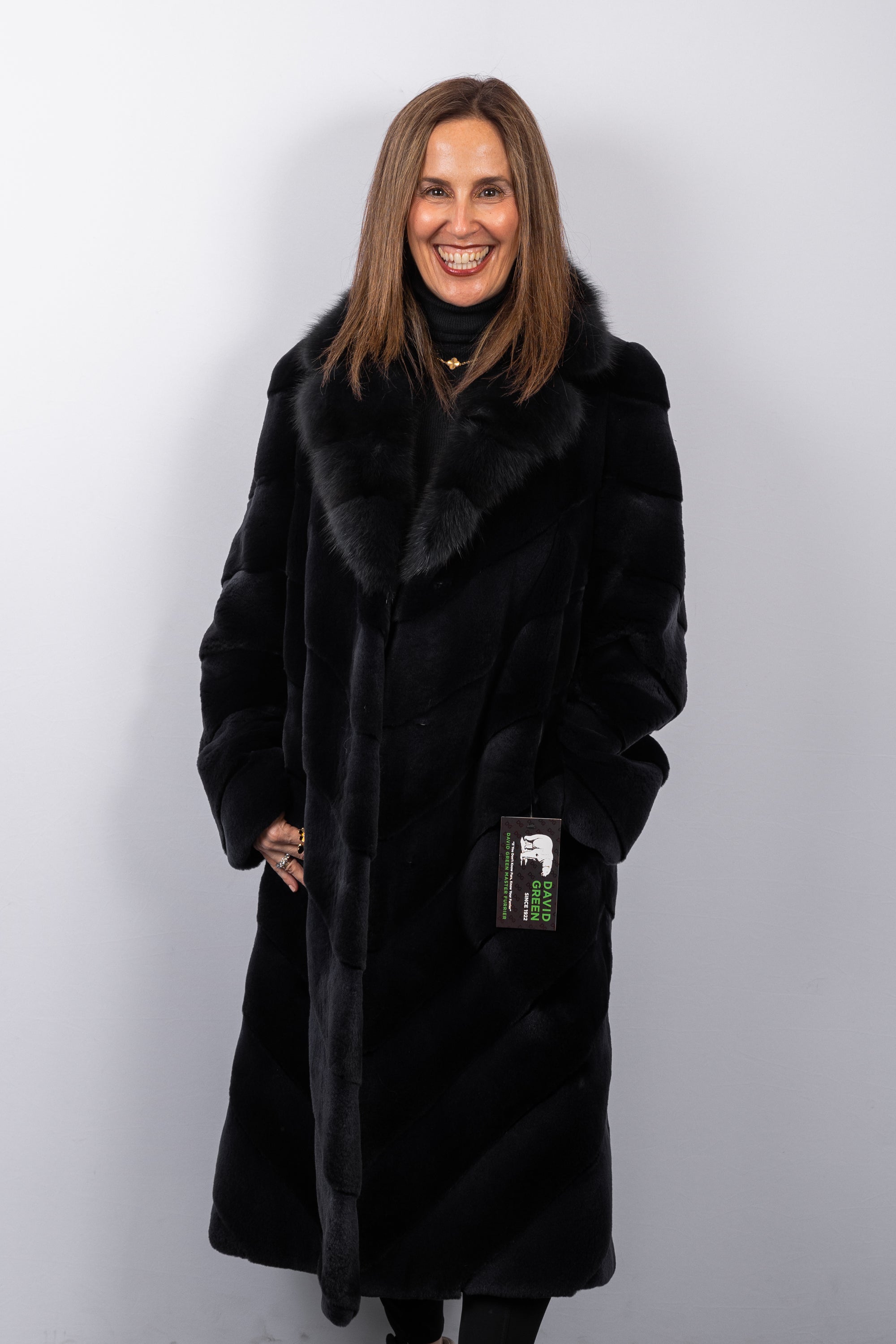 Navy Plucked Mink with Navy Russian Sable Fur Trim