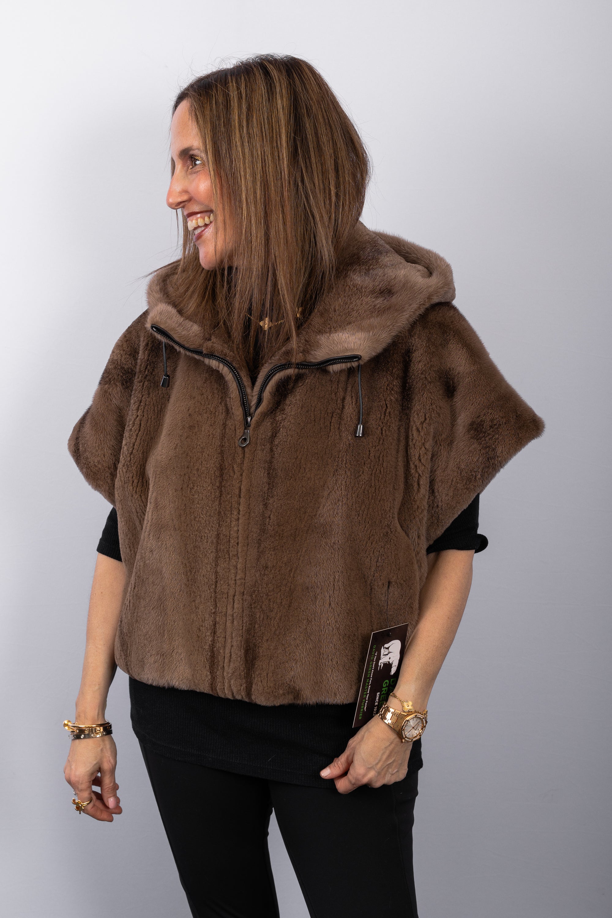 Mocha Semi Sheared Cross Mink Vest