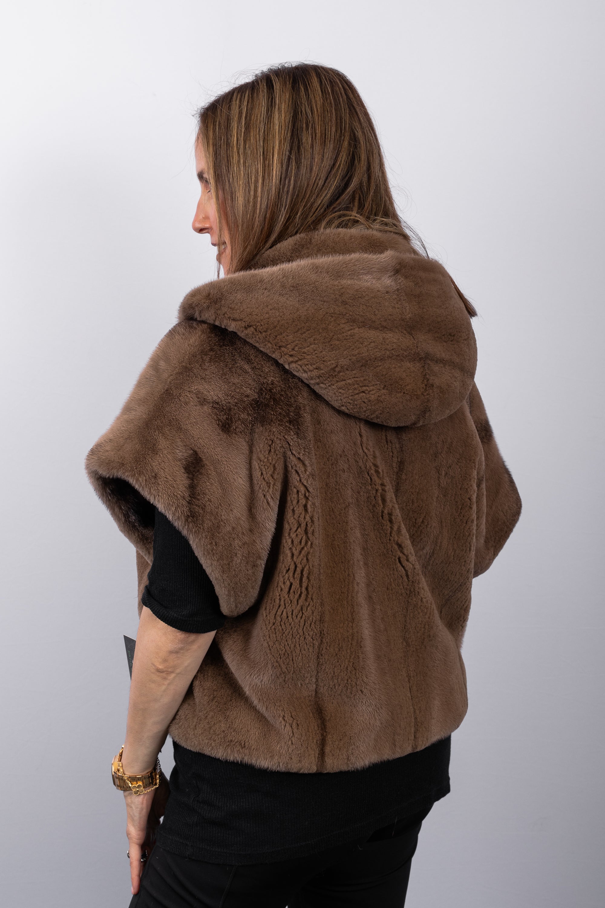 Mocha Semi Sheared Cross Mink Vest