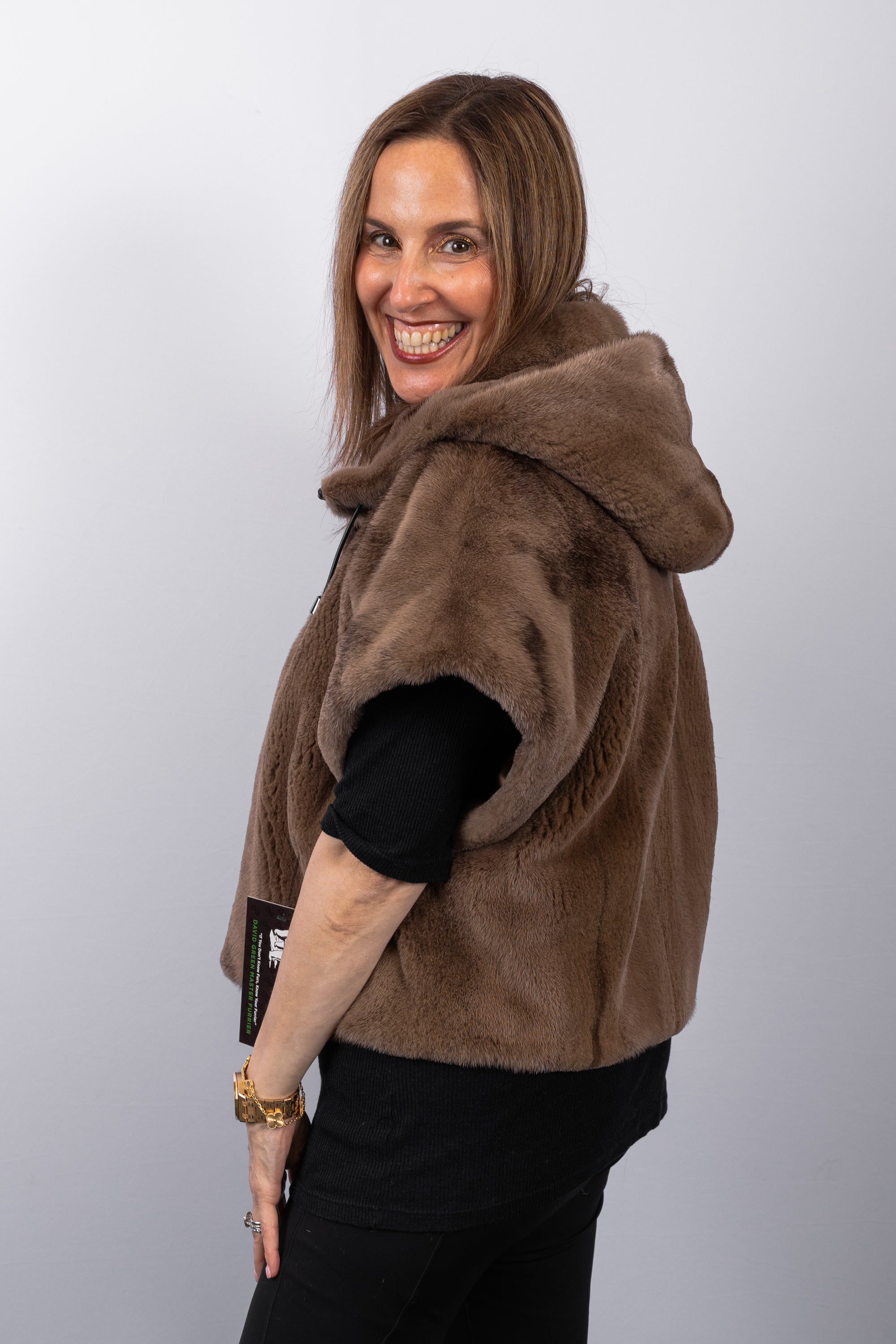 Mocha Semi Sheared Cross Mink Vest