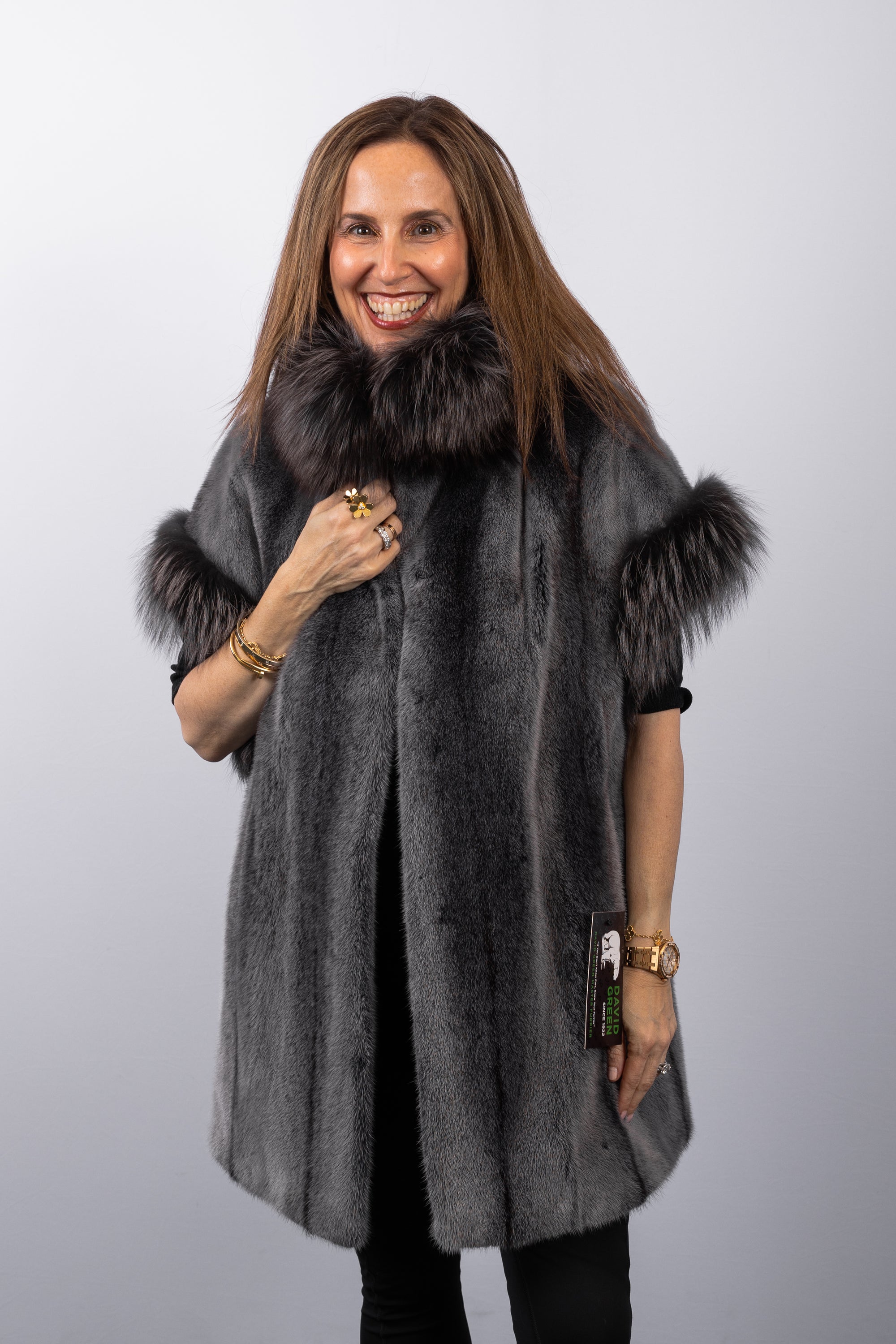 Pewter Cross Mink Vest with Pewter Silver Fox Fur Trim