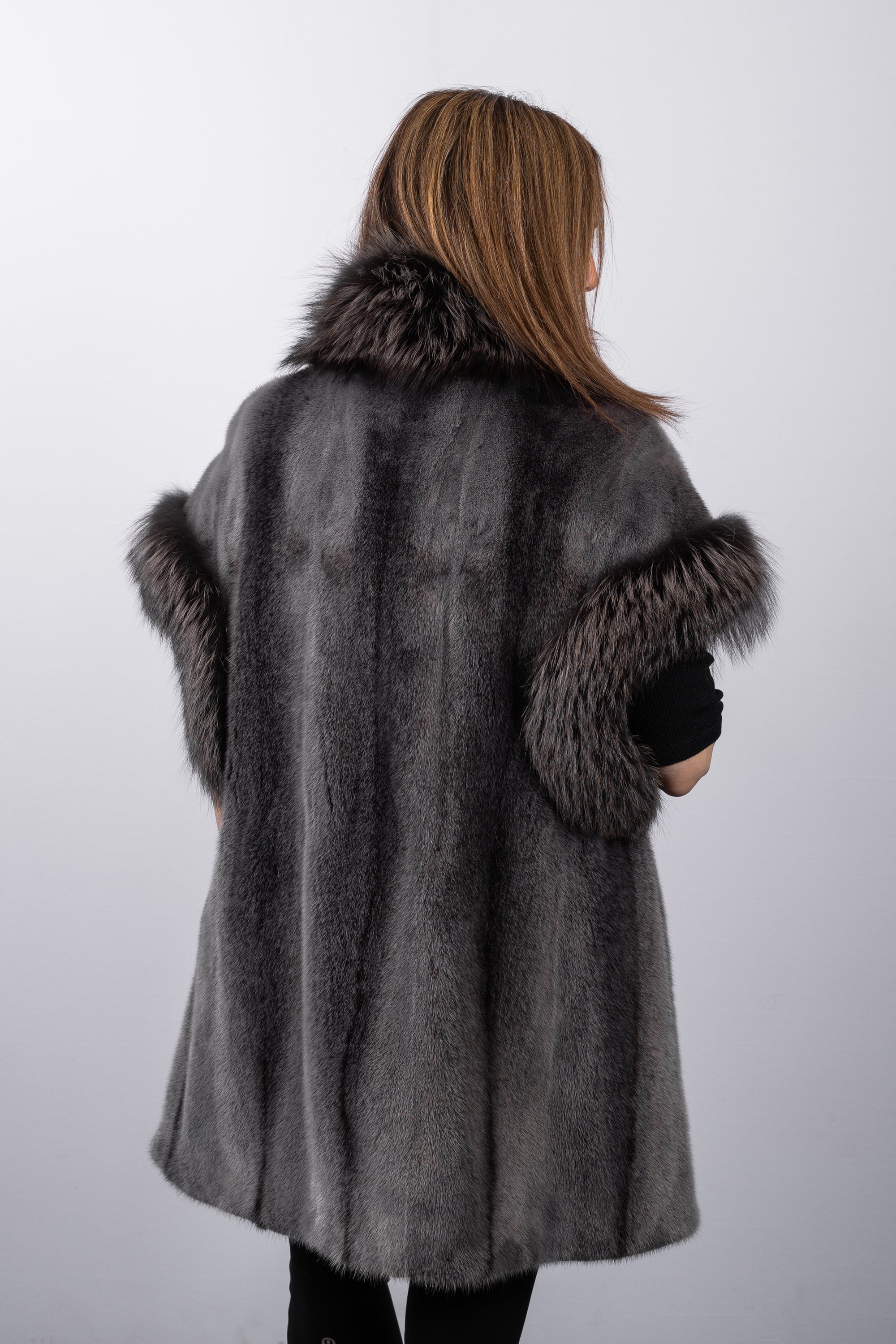 Pewter Cross Mink Vest with Pewter Silver Fox Fur Trim