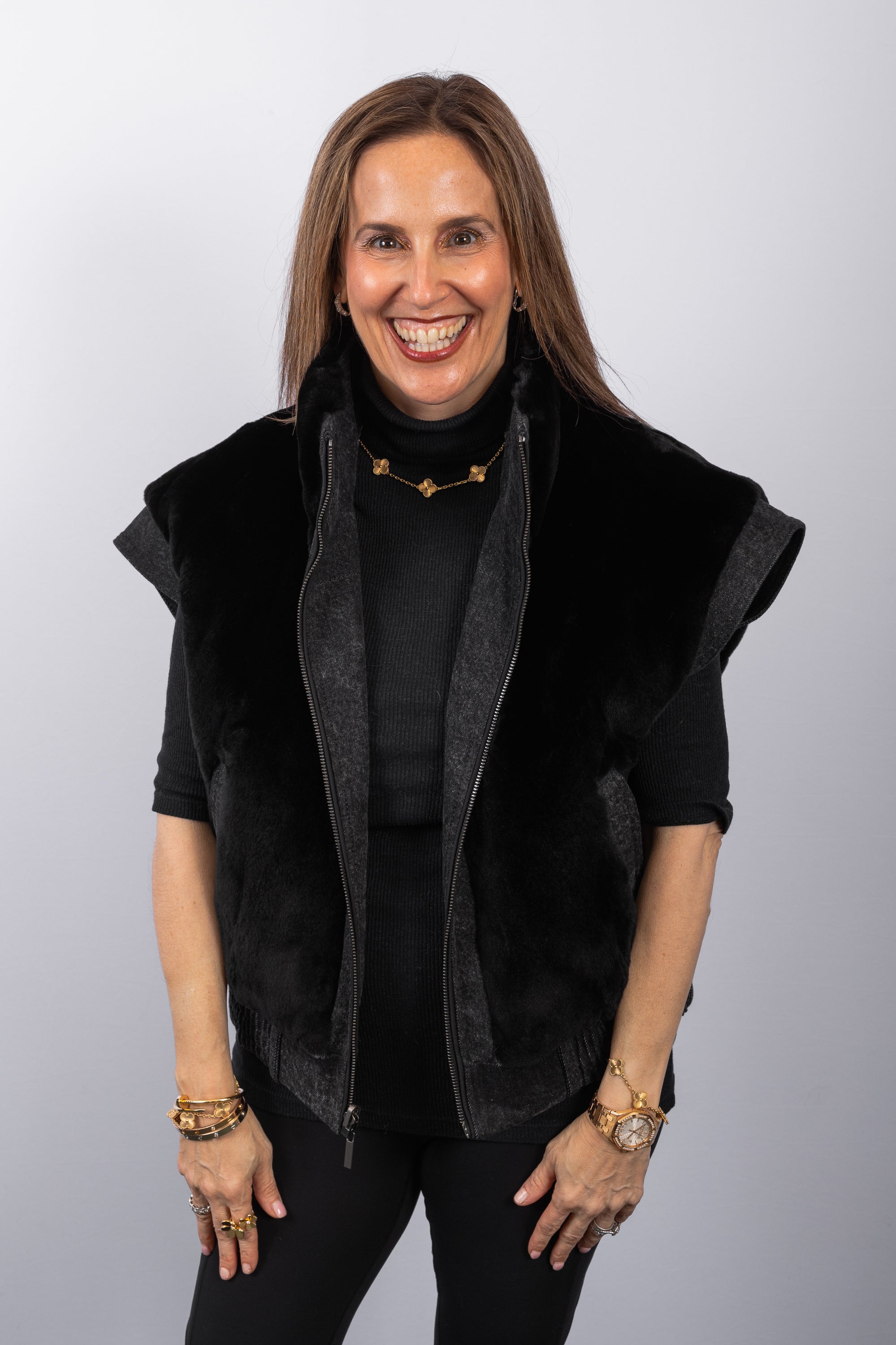 Black Plucked Mink/Stonewashed Denim Vest