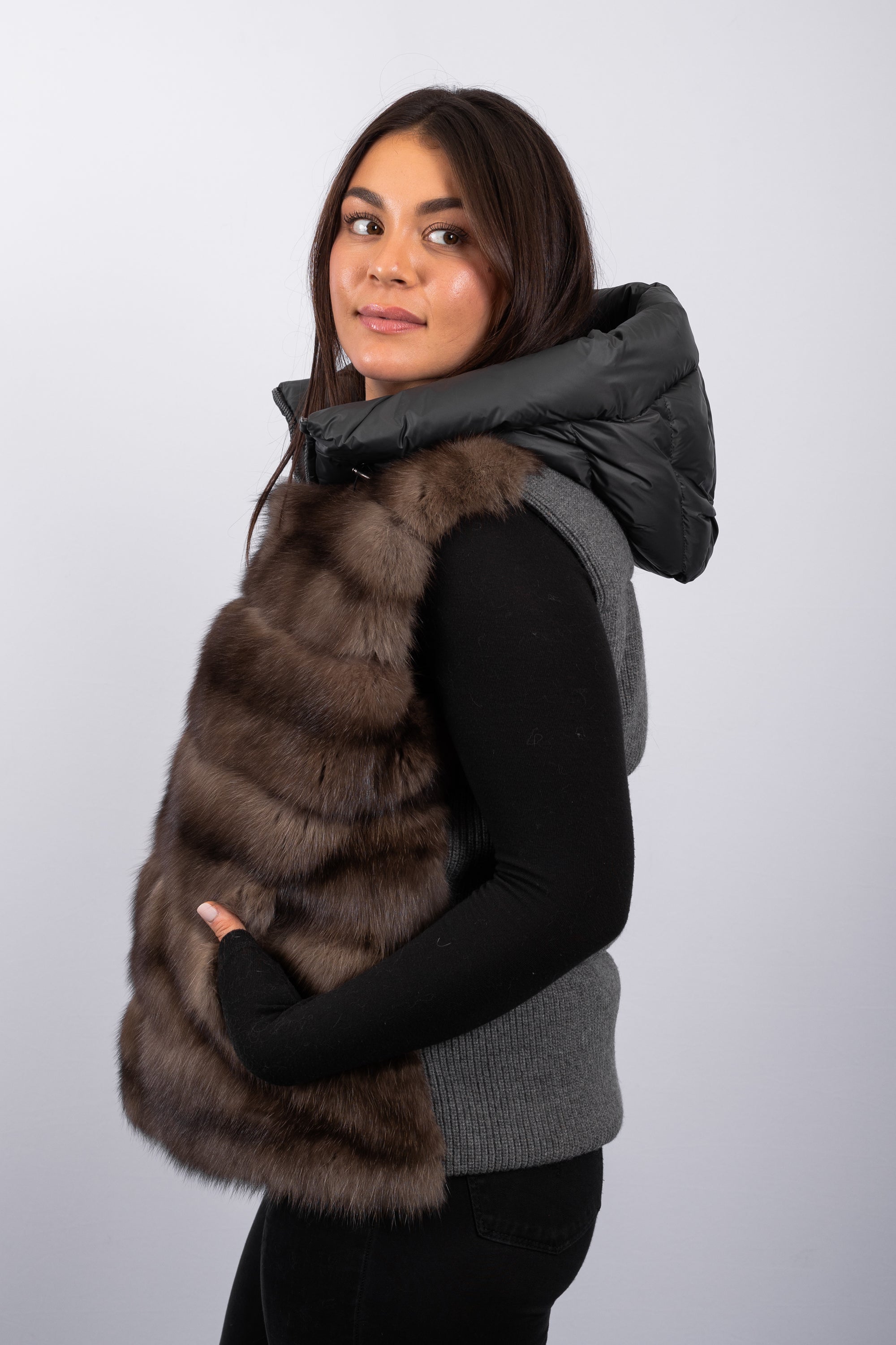 Natural Russian Sable/Charcoal Wool/Goose Down Vest