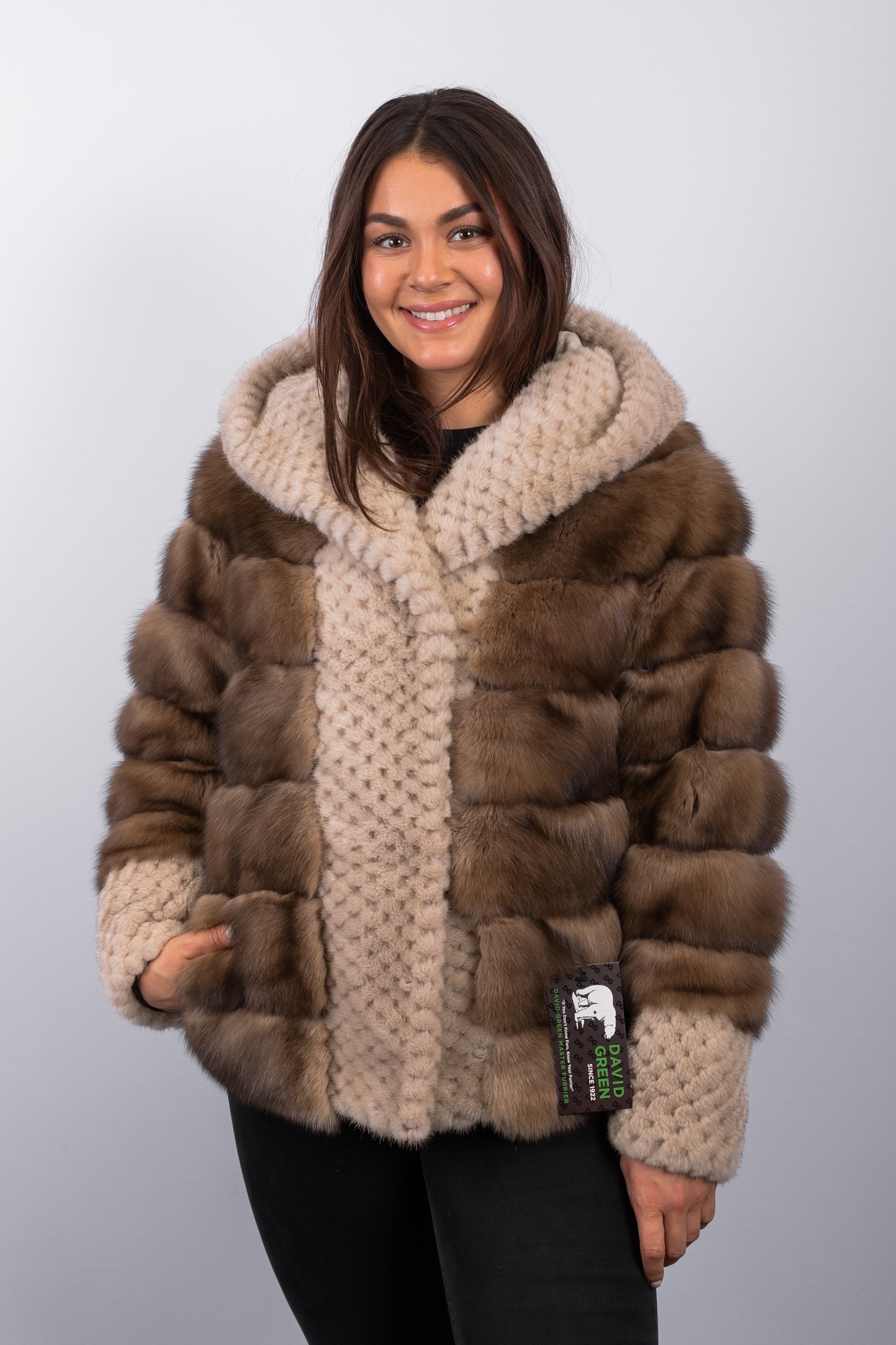 Natural Russian Sable Jacket with Champagne Mink Fur Trim