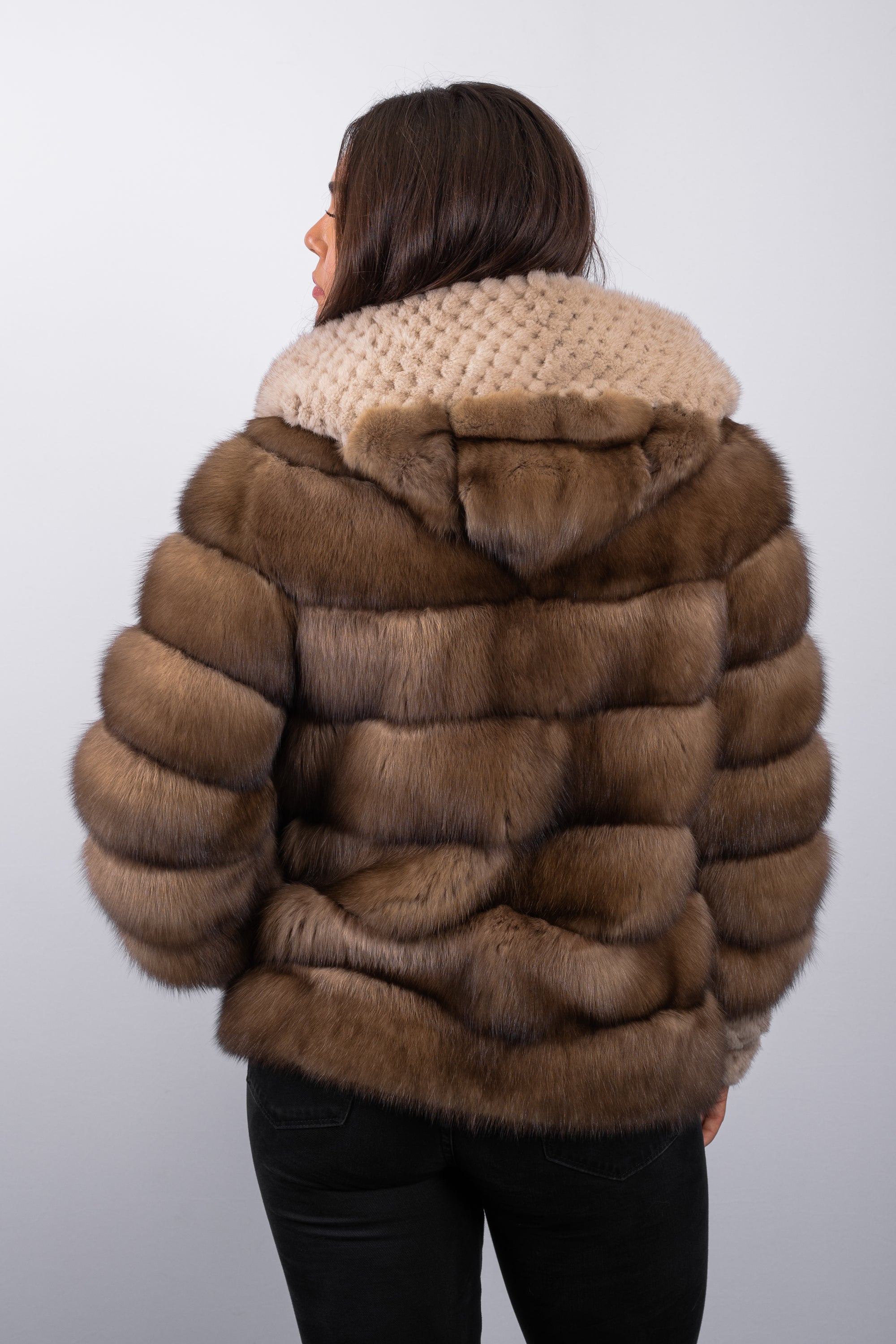 Natural Russian Sable Jacket with Champagne Mink Fur Trim